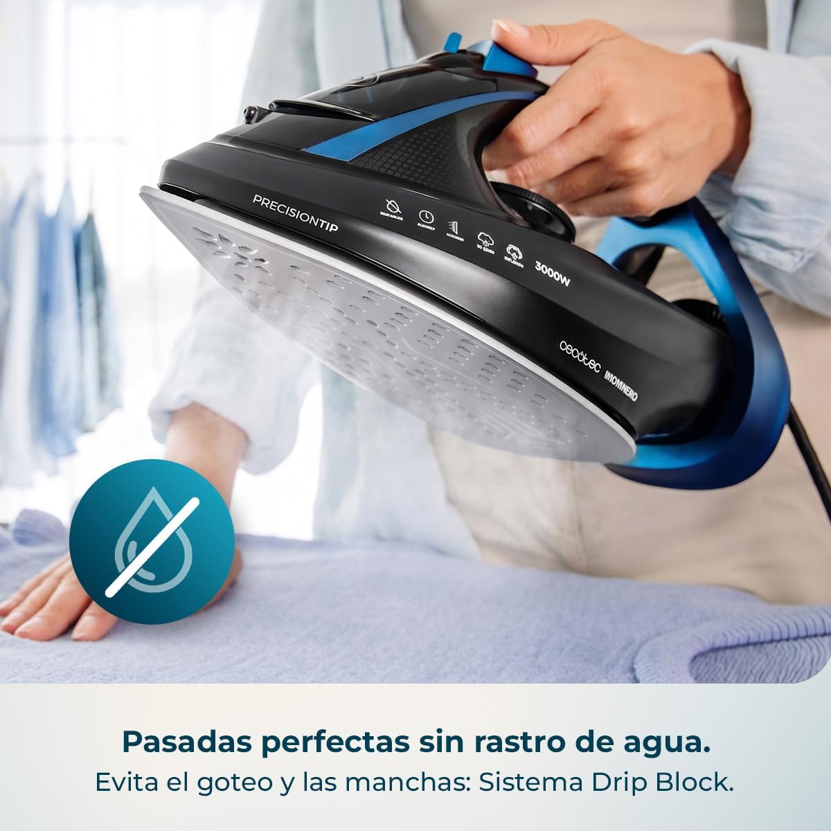 Cecotec Plancha de Ropa IronHero H-3000 Ceramic. Gran Potencia de 3000 W, Calentamiento Rápido, Suela Cerámica XXL, Elimina Arrugas Difíciles, Sistema Antical, Antigoteo y Apagado Automático