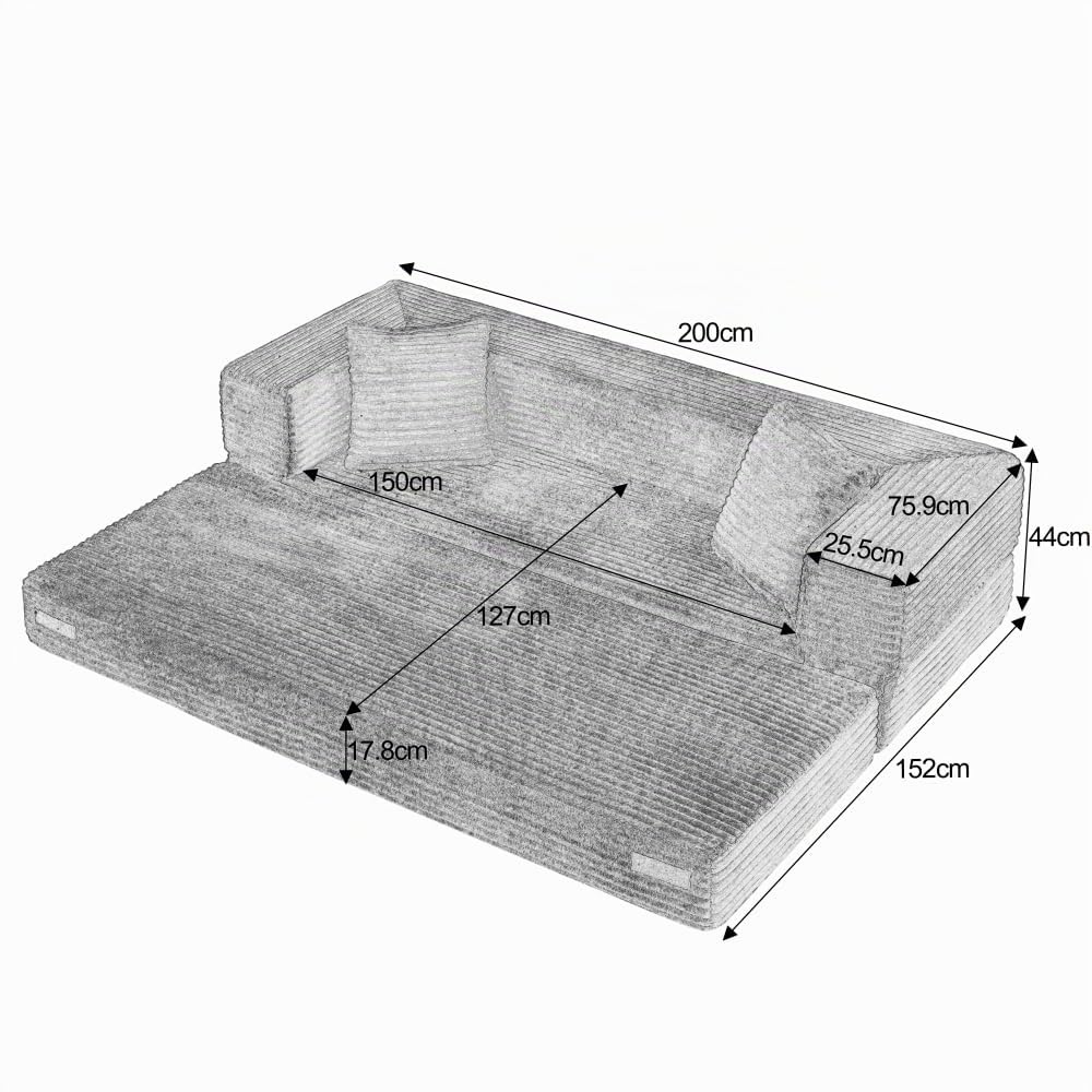 Sapgaks Sofá Convertible, Sofá Cama, Sofá 2 Plazas sin Marco, Sofá Plegable de Compresión, Diseño Cuadrado Clásico, No requiere Montaje (Verde-1)