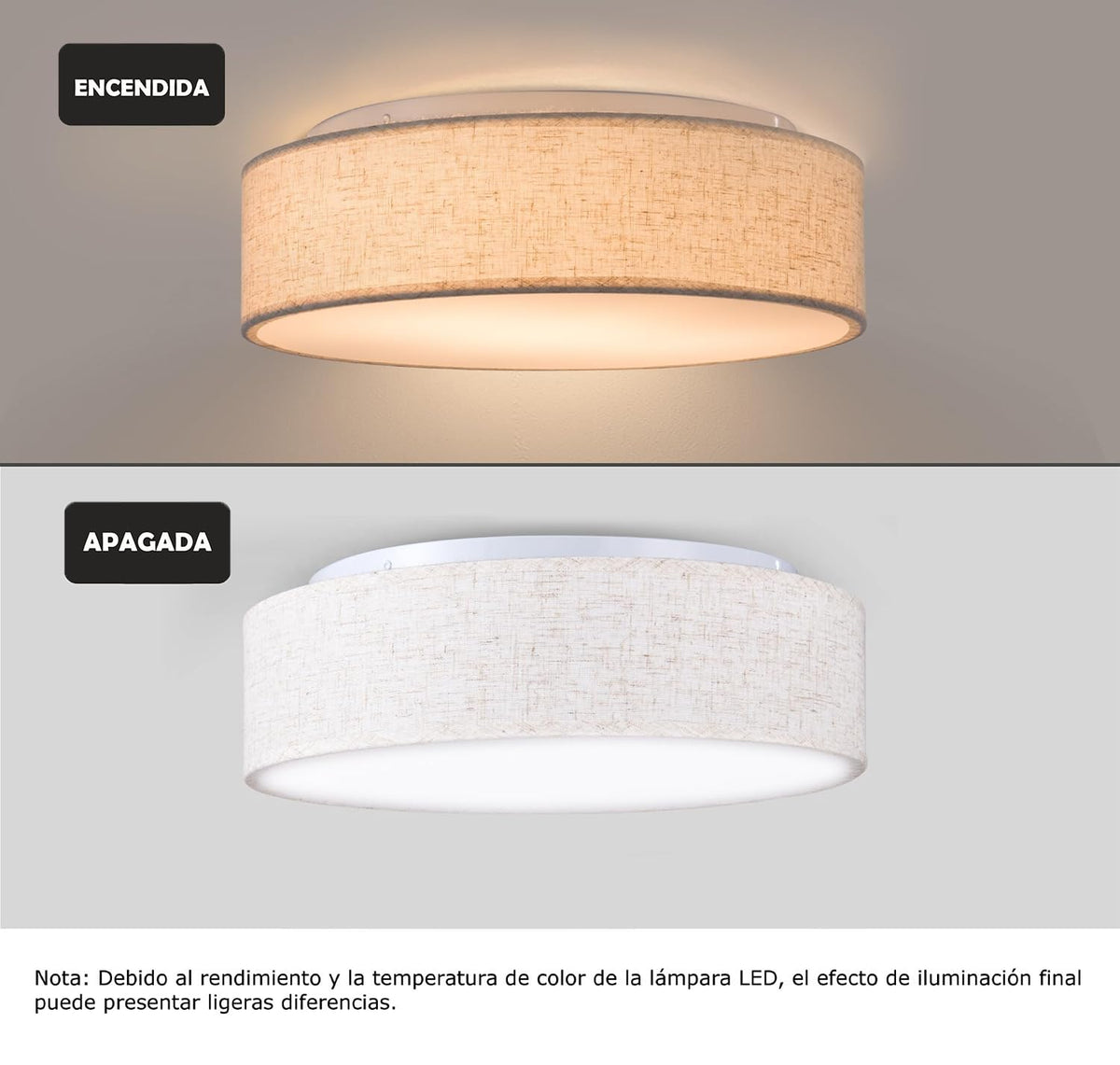 Plafón de Techo Redondo de Tela 38 cm, Pantalla Textil con 2 Casquillo E27 (40W máx.) Lámpara de Techo para Salón, Dormitorio, Pasillo o Habitación Infantil,Sin bombilla (Taupe, 38)