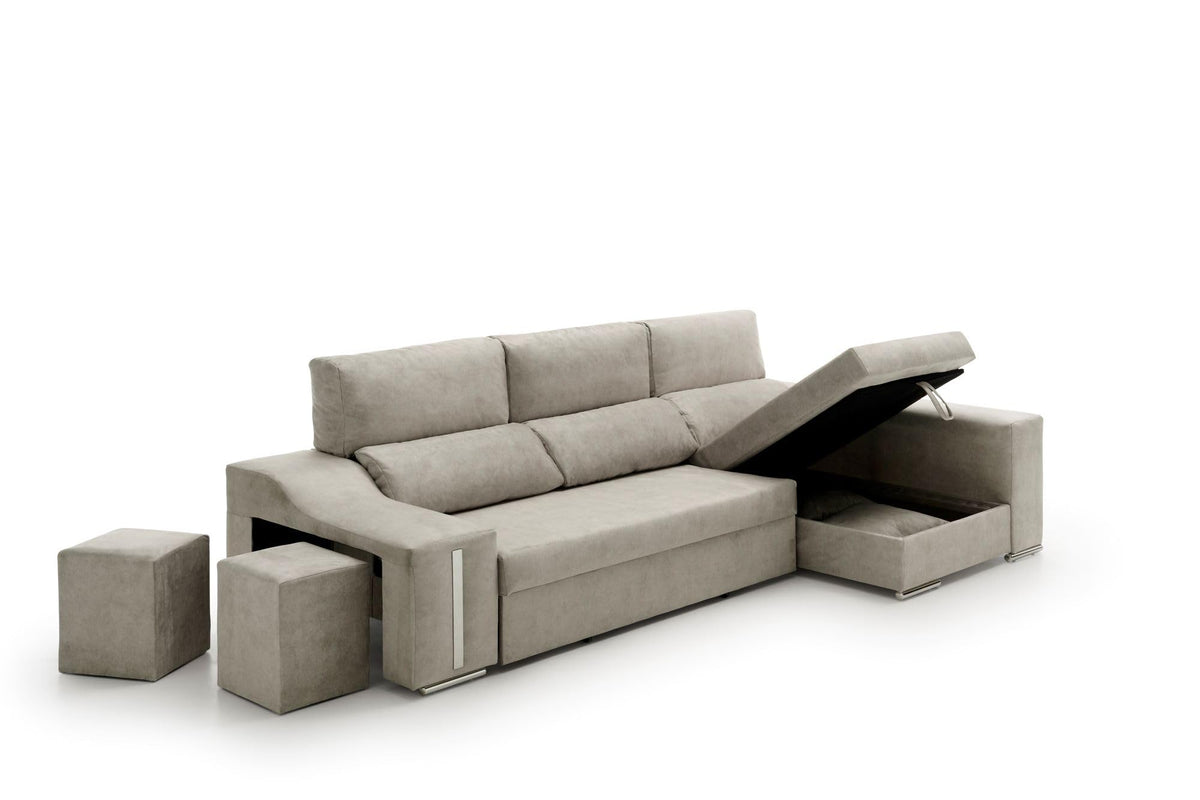 Sofa Chaise Longue Cama con Arcón y Puff Giuliana Agua Marina Izquierda