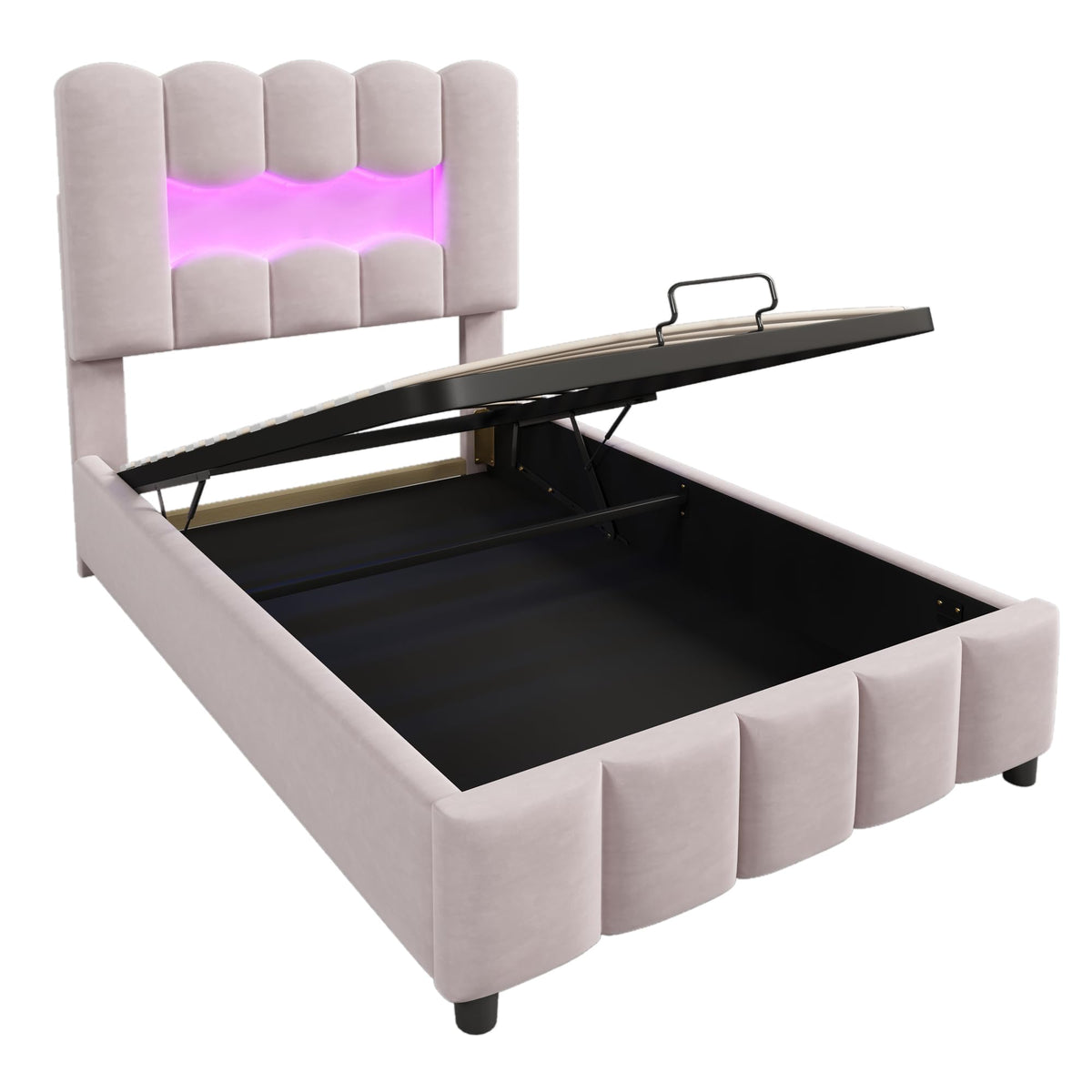 Kebnor Cama tapizada con somier, luz ambiental con mando a distancia, diseño de princesa heredera, material PU, color rosa (sin colchón) (140 x 200 cm)