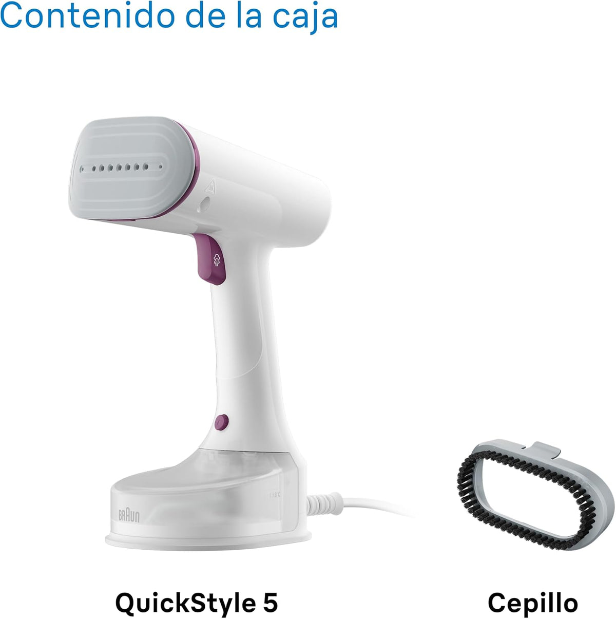 Braun QuickStyle 5 GS5011PU, Plancha Vertical con Doble Placa FreeGlide 3D, Steamer Vertical con Calentamiento Rápido, Vapor 22 g/min, Capacidad 150 ml, 1200W, Blanco/Violeta