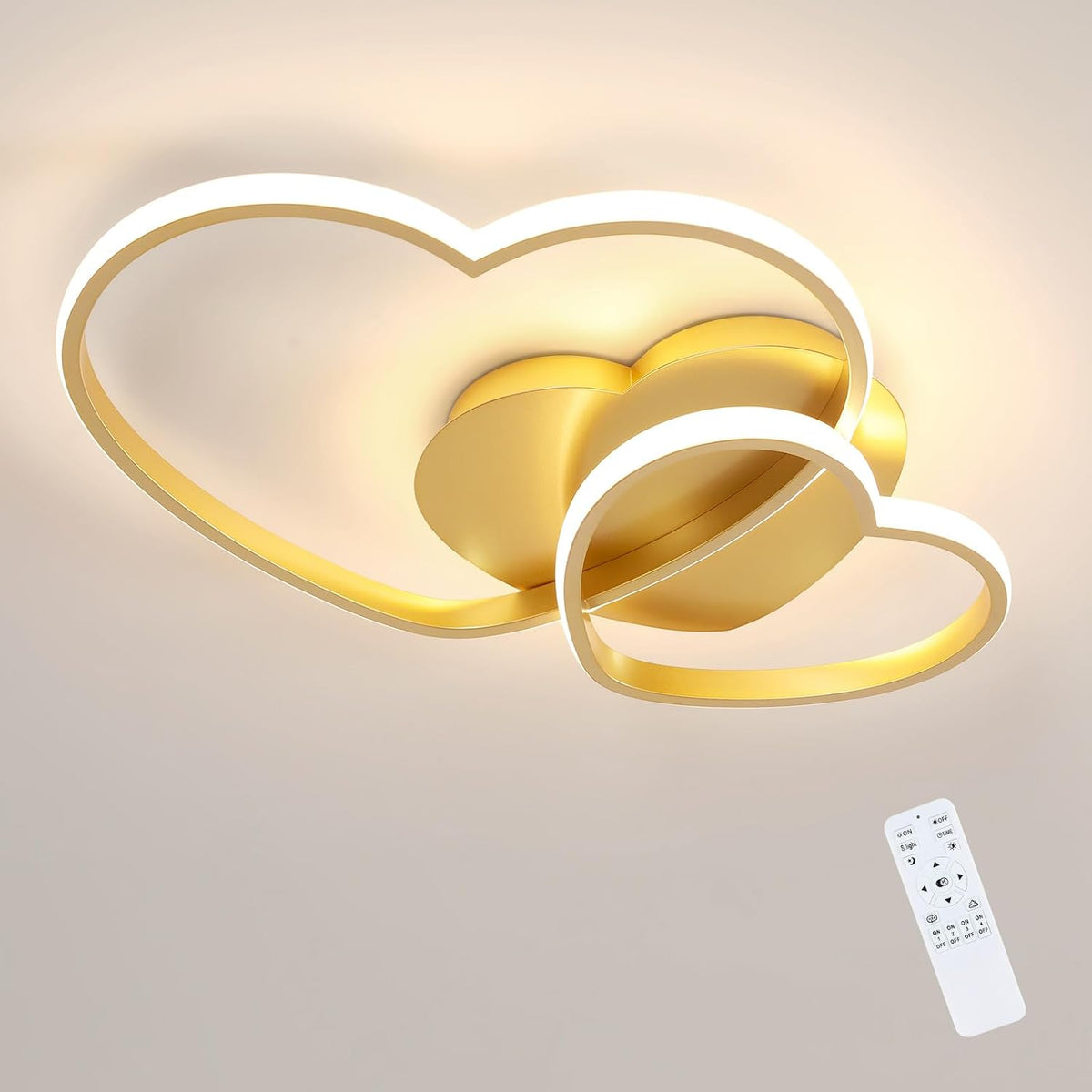 Riserva Plafon Techo LED Regulable 48W, Forma de Corazón, 3000K-6500K, Oro