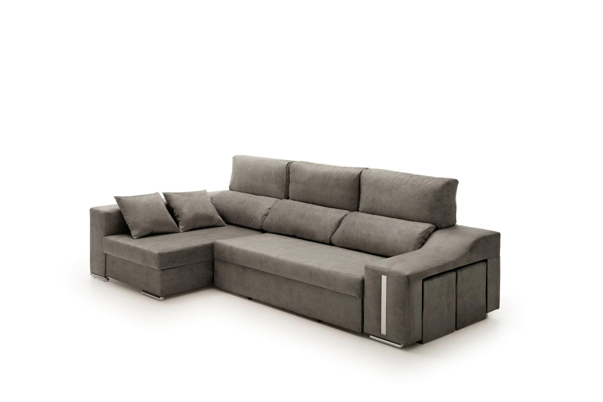 Sofa Chaise Longue Cama con Arcón y Puff Giuliana Agua Marina Izquierda