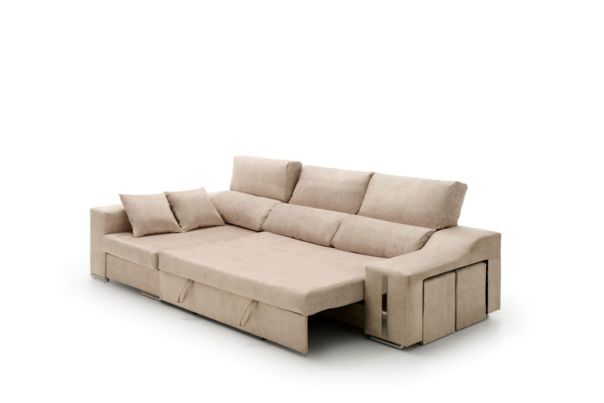 Sofa Chaise Longue Cama con Arcón y Puff Giuliana Agua Marina Izquierda