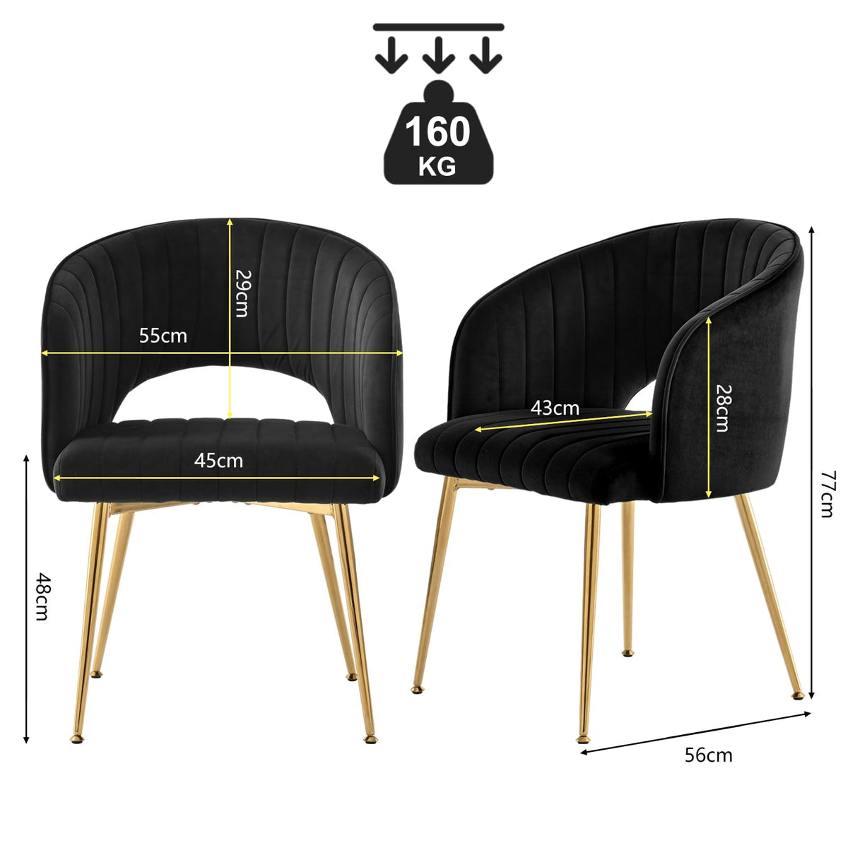Juego de 6 sillas de comedor de terciopelo, sillas tapizadas con reposabrazos, patas doradas, sillas de cocina, para salón, dormitorio, oficina (6, blanco crema)