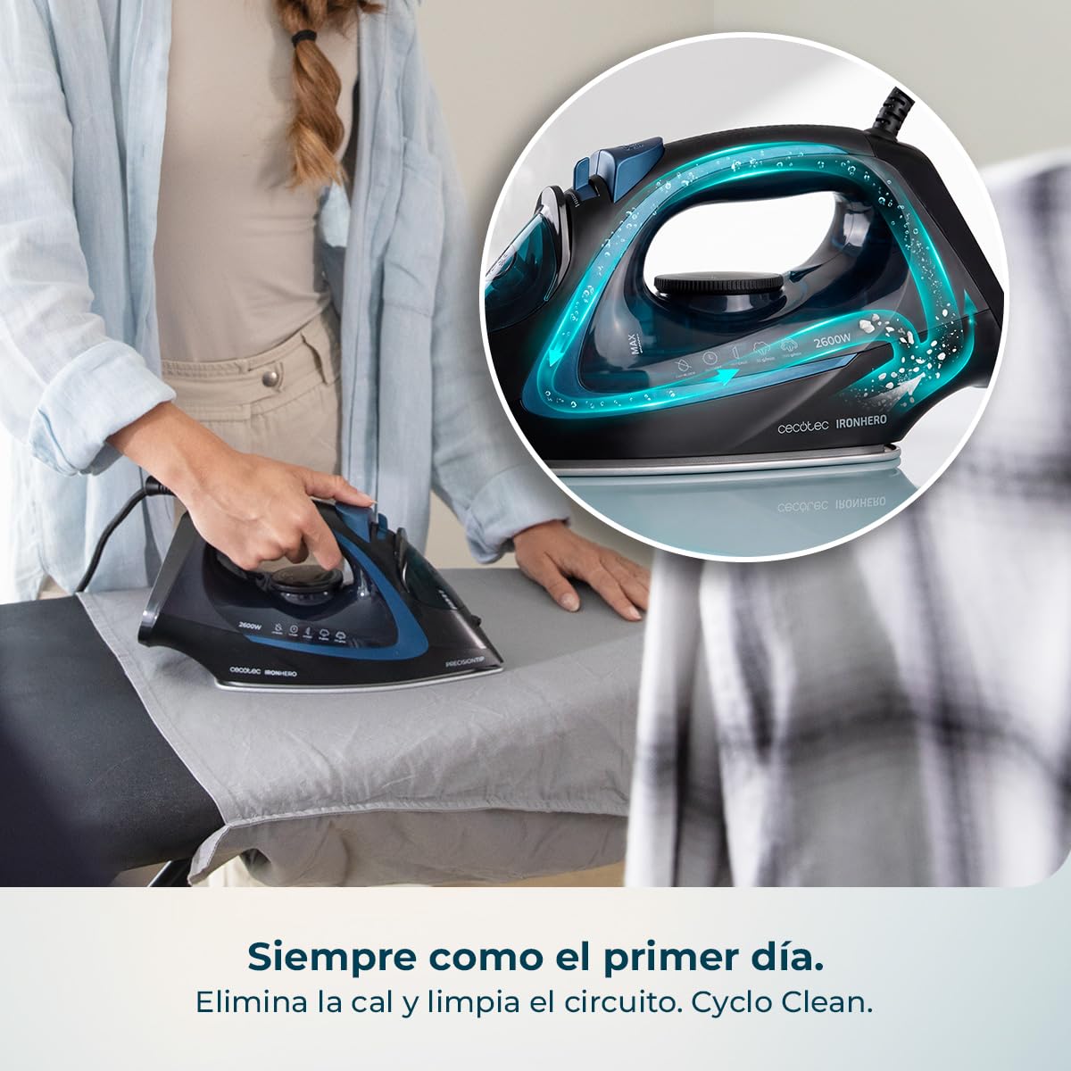 Cecotec Plancha de Ropa IronHero H-3000 Ceramic. Gran Potencia de 3000 W, Calentamiento Rápido, Suela Cerámica XXL, Elimina Arrugas Difíciles, Sistema Antical, Antigoteo y Apagado Automático