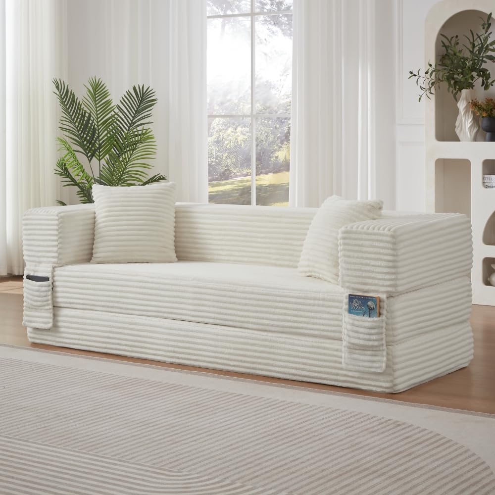 Sapgaks Sofá Convertible, Sofá Cama, Sofá 2 Plazas sin Marco, Sofá Plegable de Compresión, Diseño Cuadrado Clásico, No requiere Montaje (Verde-1)