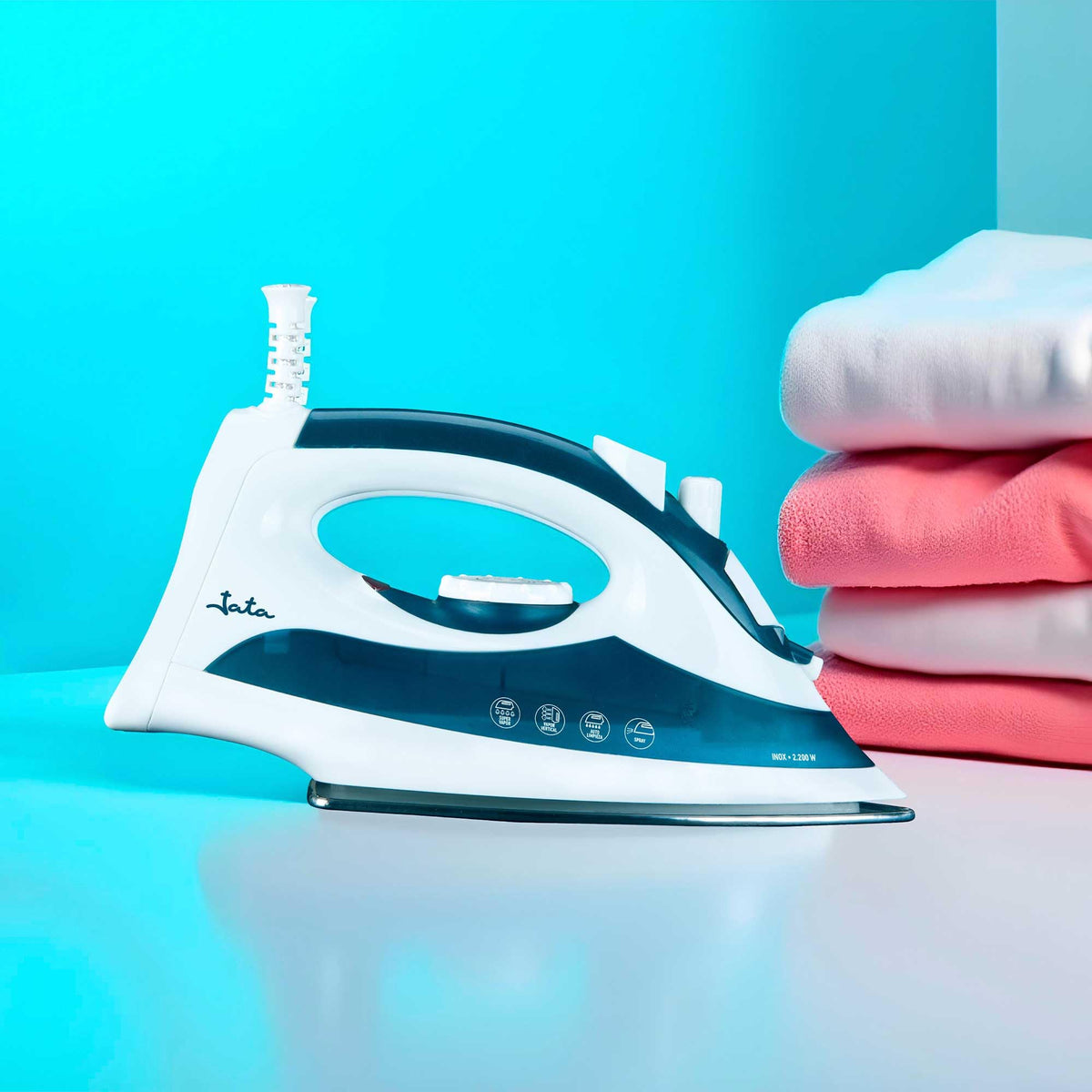 JATA PL225 - Plancha de Vapor Ropa 2200W con Golpe de Vapor 160 g, Vapor Vertical, Suela Acero Inoxidable, Sistema Antigoteo y Antical, Autolimpieza