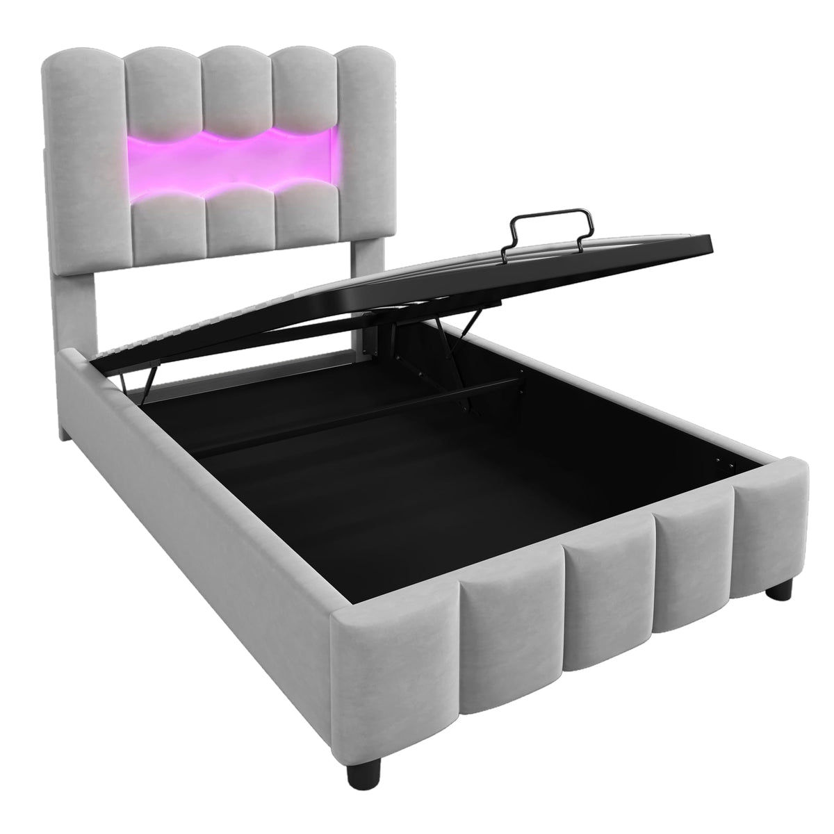 Kebnor Cama tapizada con somier, luz ambiental con mando a distancia, diseño de princesa heredera, material PU, color rosa (sin colchón) (140 x 200 cm)