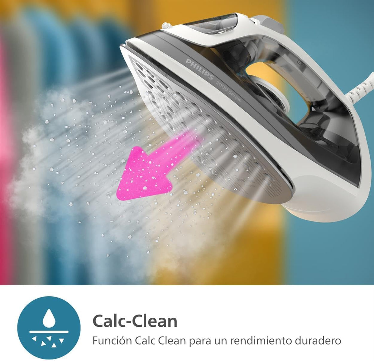 Philips 2000 Plancha de Vapor, Potencia de 2000W, depósito 250 ml, Gris