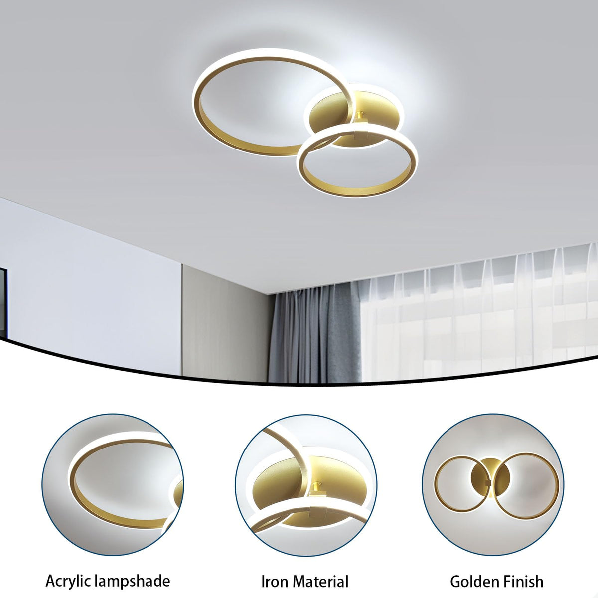 Riserva Plafon Techo LED Regulable 48W, Forma de Corazón, 3000K-6500K, Oro