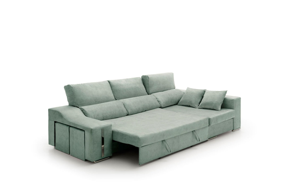 Sofa Chaise Longue Cama con Arcón y Puff Giuliana Agua Marina Izquierda