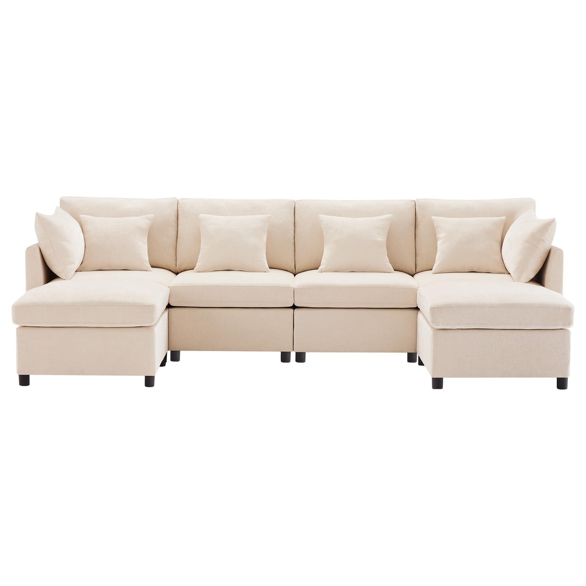Sapgaks Sofá Seccional en U Moderno,Sofá 4 plazas,Mueble Acolchado de diseño Moderno,Tela de Chenilla (Beige)