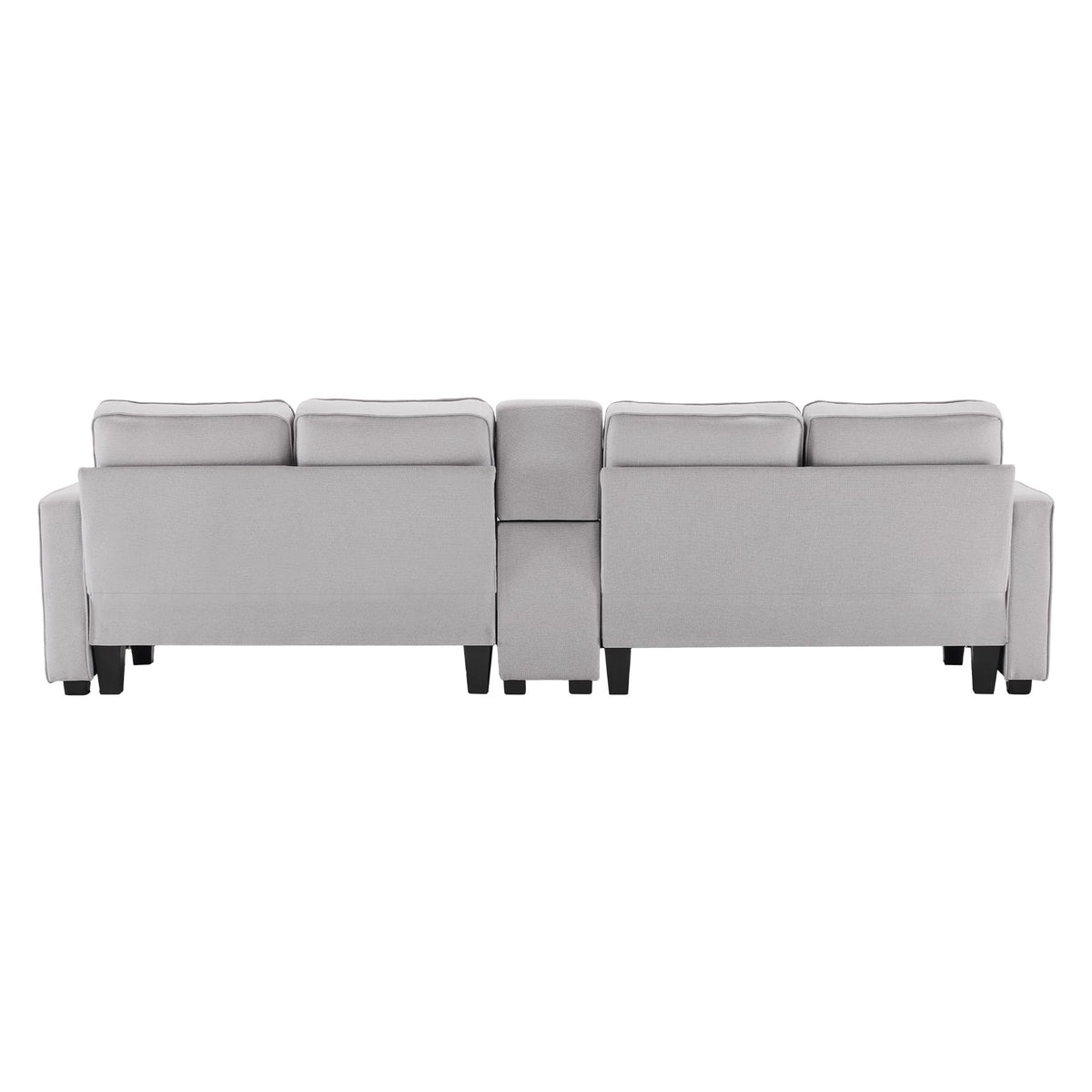 Sofá moderno de 4 plazas, en tejido de lino, soporte para bebidas, 2 puertos de carga USB con cable, bolsillos en reposabrazos y 4 cojines, sofá sencillo para sala de estar