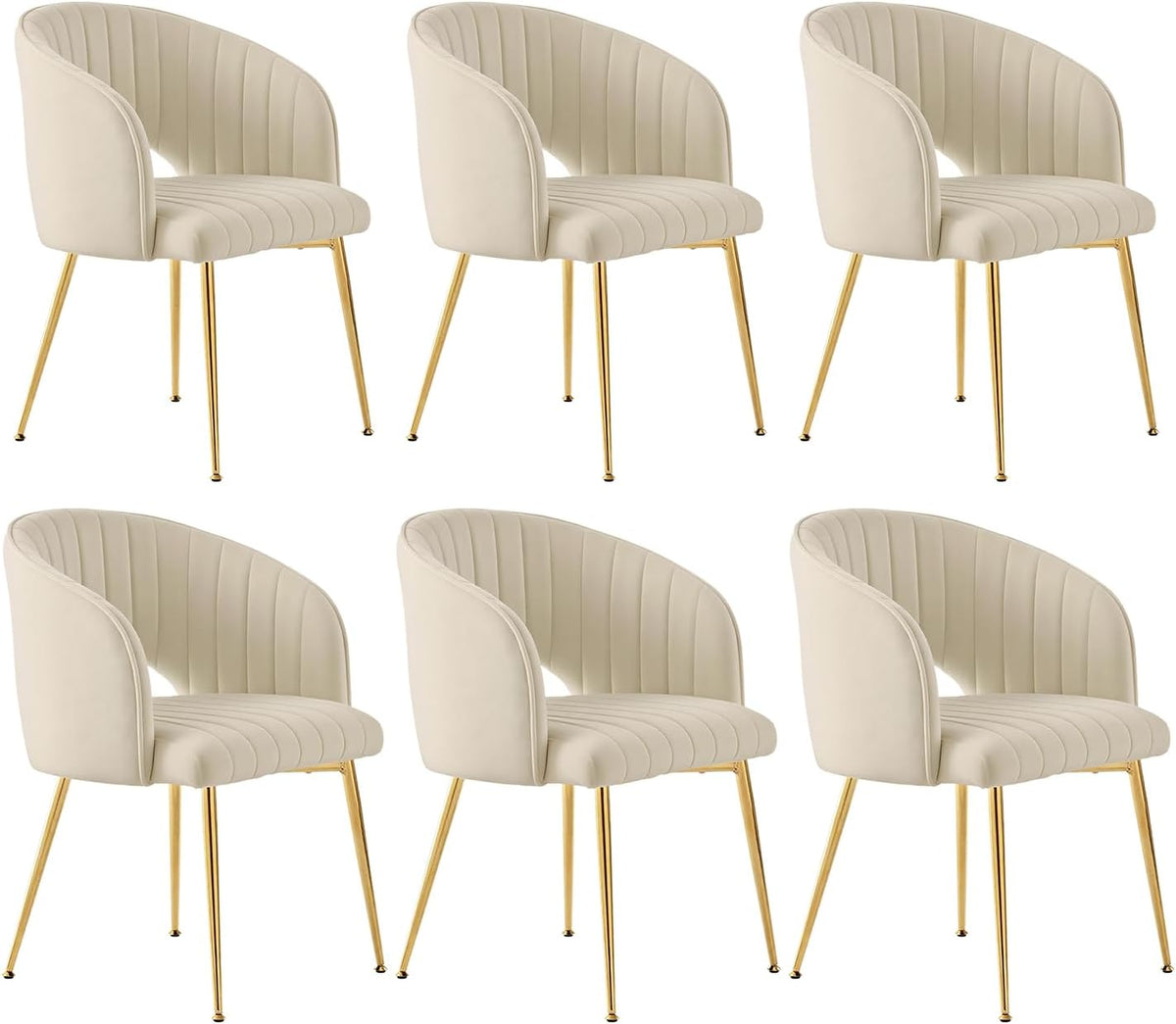 Juego de 6 sillas de comedor de terciopelo, sillas tapizadas con reposabrazos, patas doradas, sillas de cocina, para salón, dormitorio, oficina (6, blanco crema)