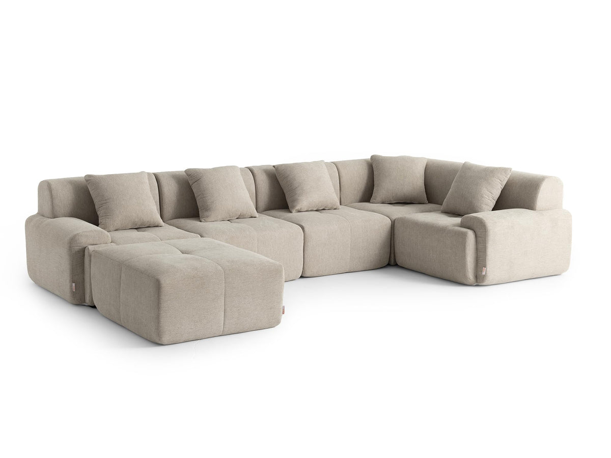 Sofá Modular 3 plazas con Chaise Longue, tapizado en Chenilla, Fundas de Cojines desenfundables (Gris Mineral, 3 plazas con Chaise Longue)