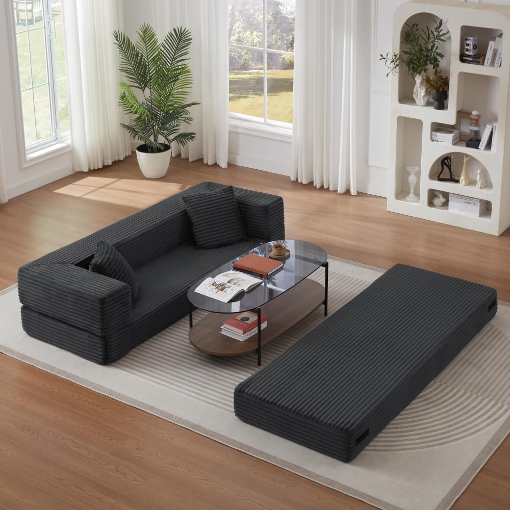 Sapgaks Sofá Convertible, Sofá Cama, Sofá 2 Plazas sin Marco, Sofá Plegable de Compresión, Diseño Cuadrado Clásico, No requiere Montaje (Verde-1)