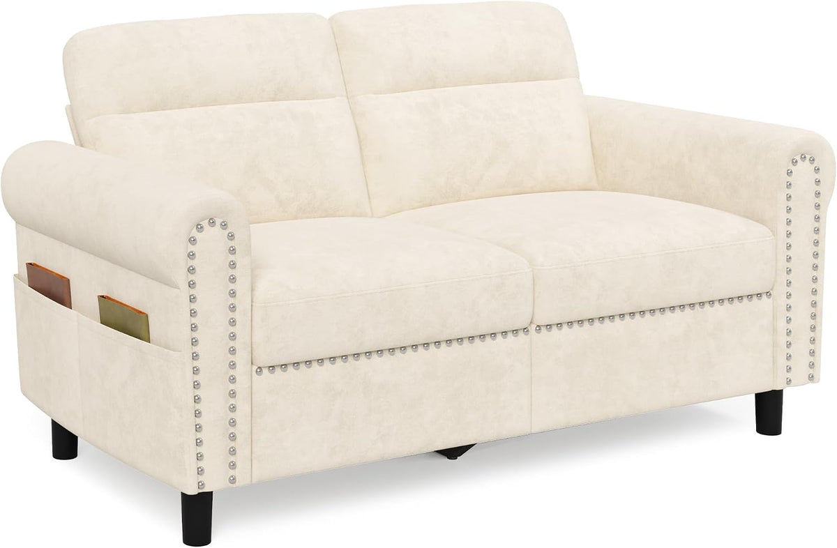 Sofá 2 Plazas,Loveseat con Bolsillo Lateral Beige