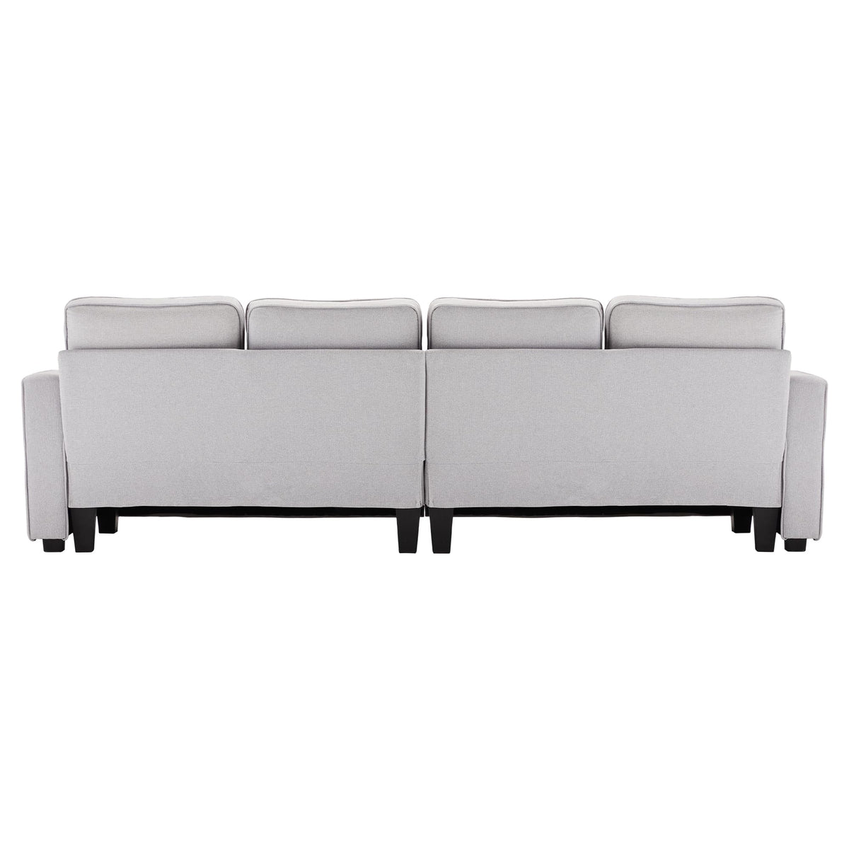 Sofá moderno de 4 plazas, en tejido de lino, soporte para bebidas, 2 puertos de carga USB con cable, bolsillos en reposabrazos y 4 cojines, sofá sencillo para sala de estar