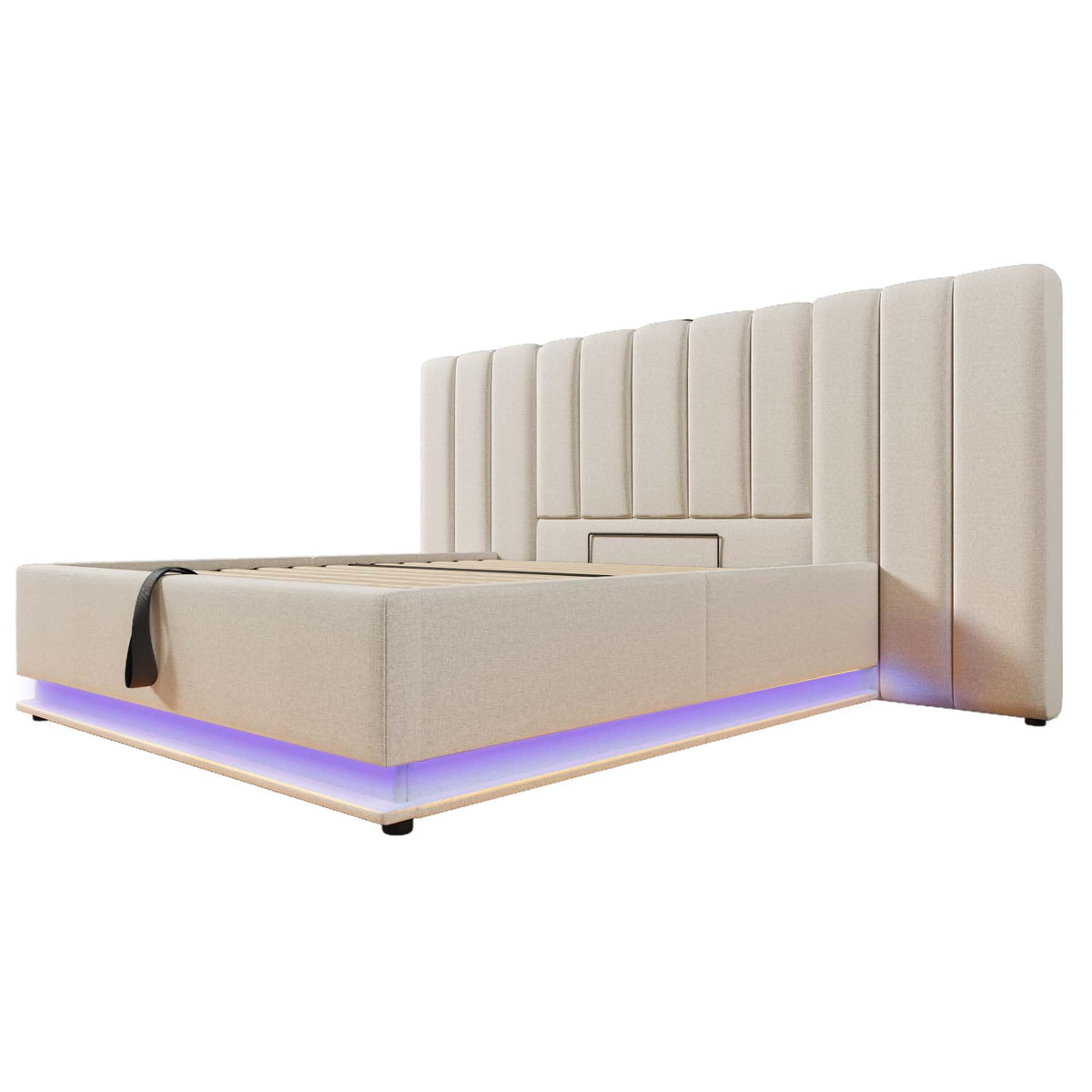 Cama tapizada 180×200cm, Cama Doble con canapé con LED y función de Carga USB-C, PU, sin colchón ni mesita de Noche (Blanco, 180 x 200 cm)
