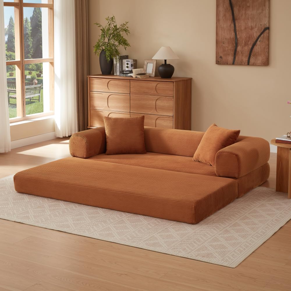 Sapgaks Sofá Convertible, Sofá Cama, Sofá 2 Plazas sin Marco, Sofá Plegable de Compresión, Diseño Cuadrado Clásico, No requiere Montaje (Verde-1)