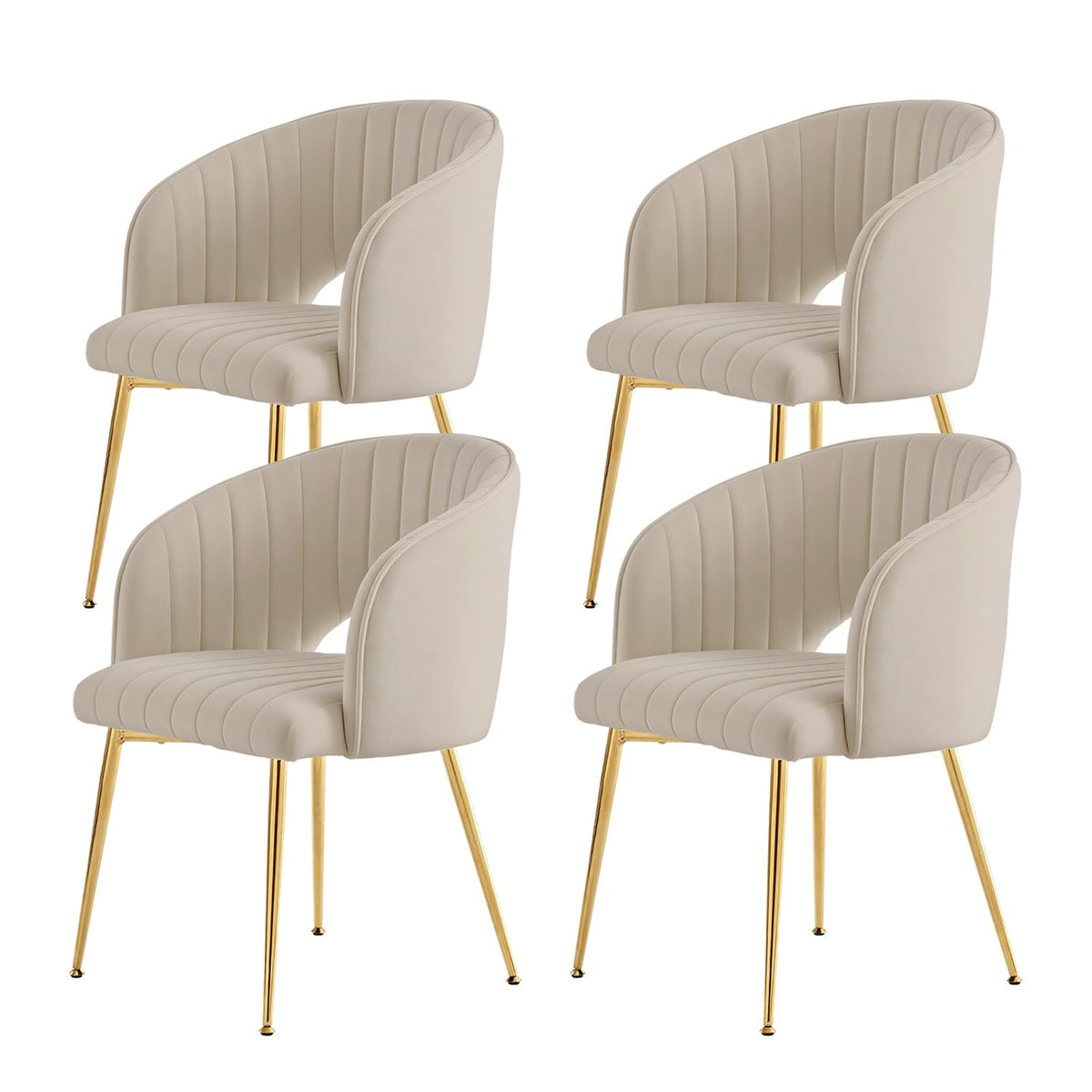 Juego de 6 sillas de comedor de terciopelo, sillas tapizadas con reposabrazos, patas doradas, sillas de cocina, para salón, dormitorio, oficina (6, blanco crema)