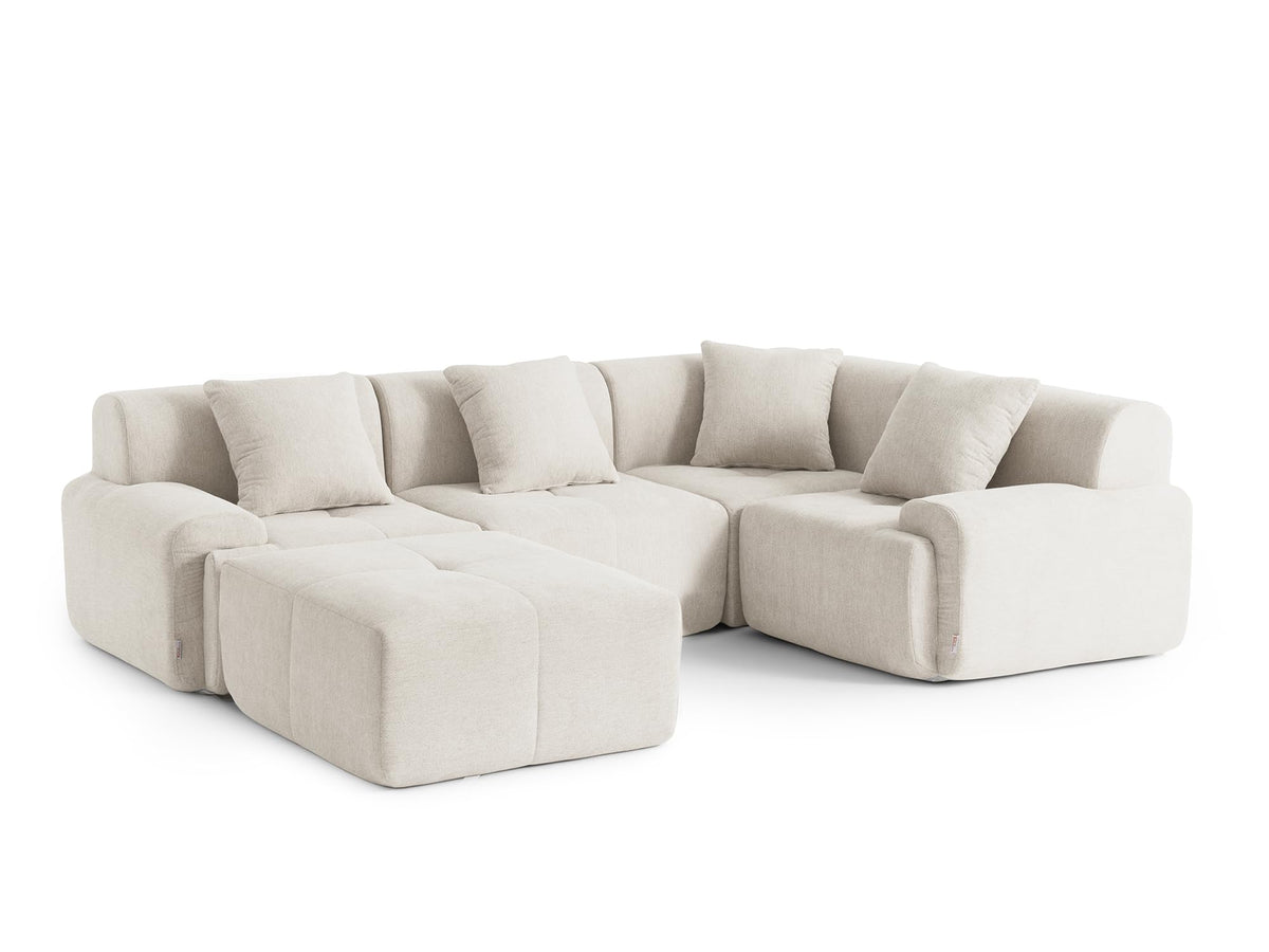 Sofá Modular 3 plazas con Chaise Longue, tapizado en Chenilla, Fundas de Cojines desenfundables (Gris Mineral, 3 plazas con Chaise Longue)
