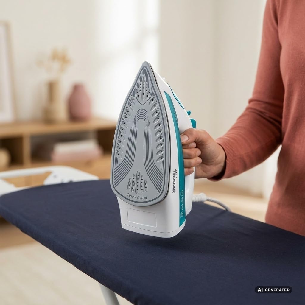 Tristar Plancha de Vapor, 2000 W, Suela de Cerámica, Ajustable, Vertical, Golpe hasta 70 g/min, Función de Autolimpieza, Depósito de Agua de 210 ml, Cable de 1,9 m, ST-8300, Azul