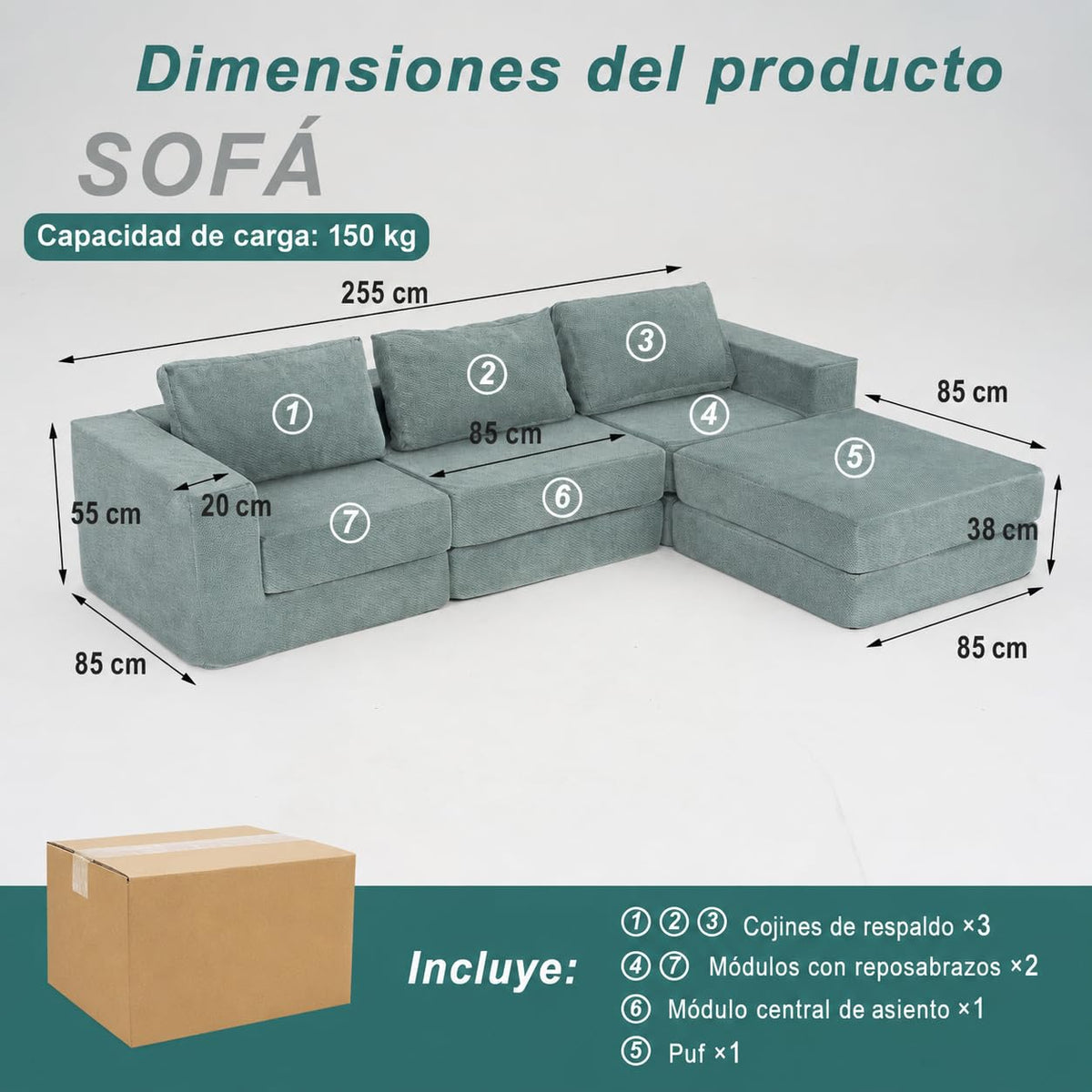 Sofá cama con respaldo en forma de L de 275 cm, 4 plazas, de terciopelo nube, con otomana izquierda y derecha, sin montaje, moderno sofá de salón para salón (gris)
