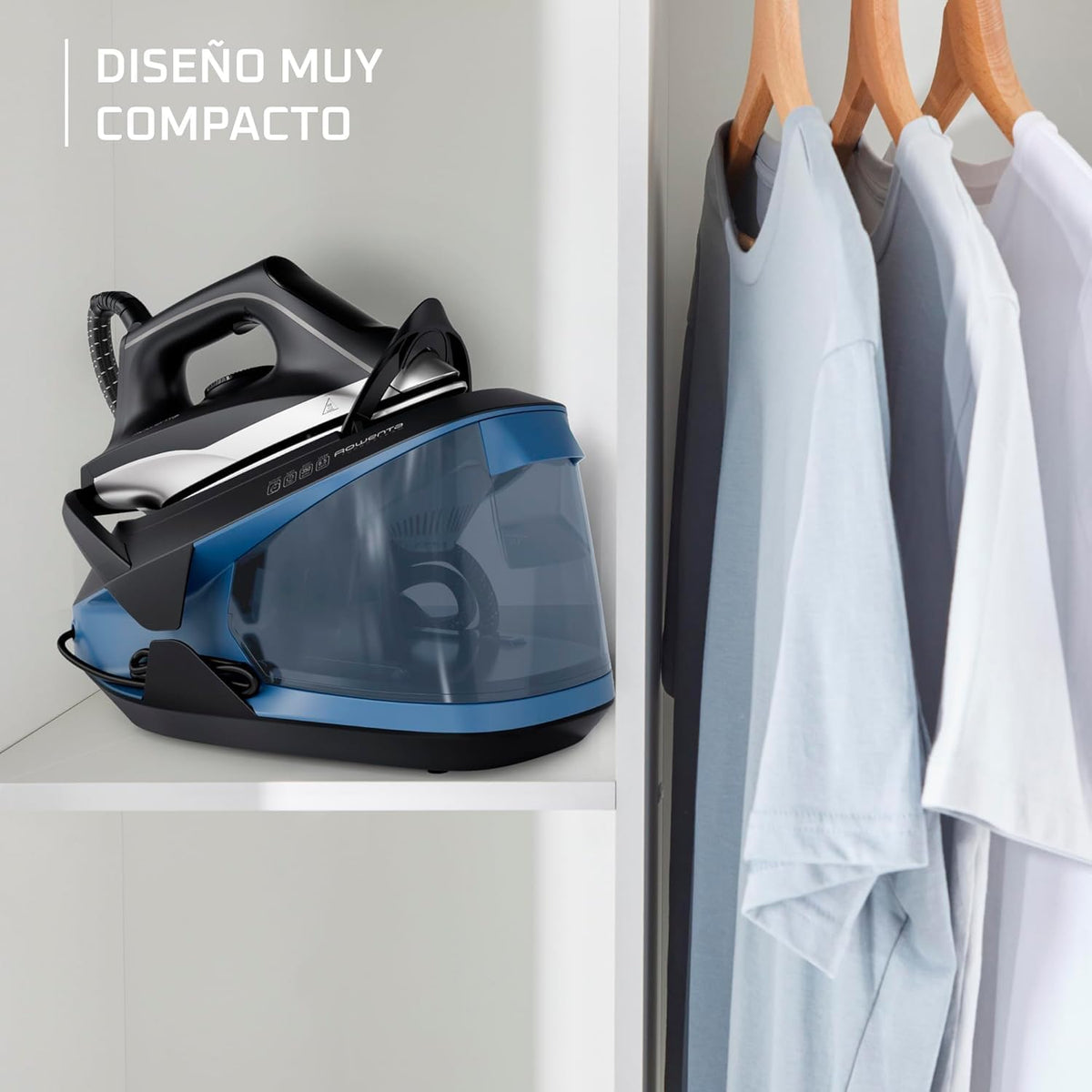 Rowenta Turbosteam, Centro de planchado, Golpe vapor 350g/min, Negro/Azul