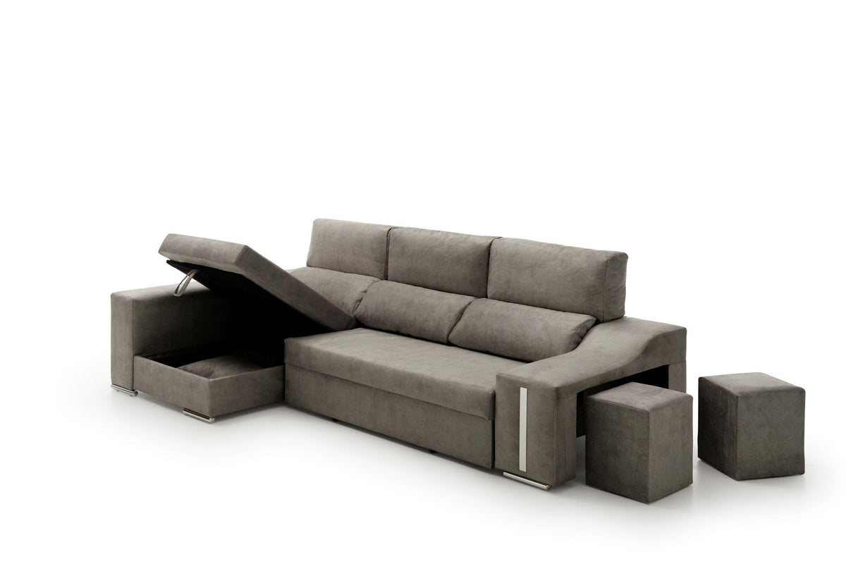 Sofa Chaise Longue Cama con Arcón y Puff Giuliana Agua Marina Izquierda