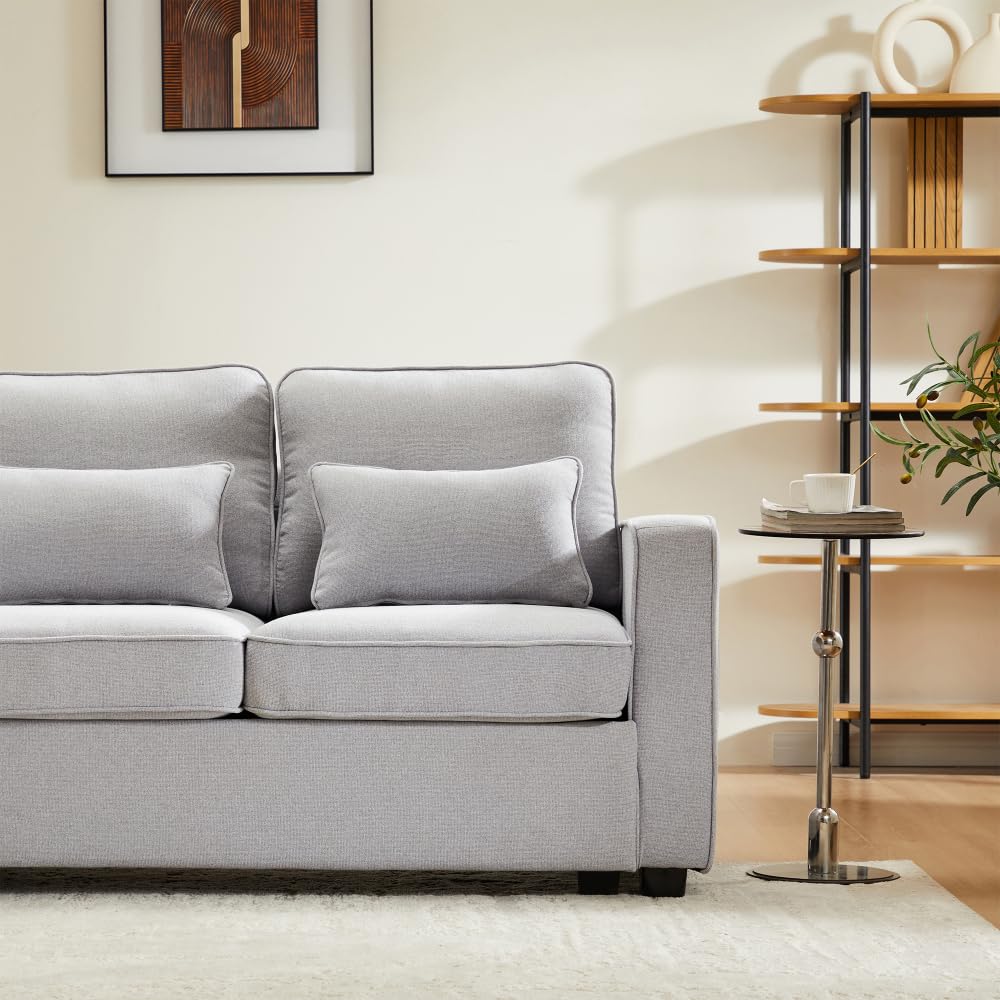 Lubvtti Sofá moderno de 4 plazas con bolsillos para reposabrazos y 4 cojines, con consola, 2 portavasos y 2 enchufes USB, de lino, adecuado para muchas ocasiones (Dark Gris+USB)