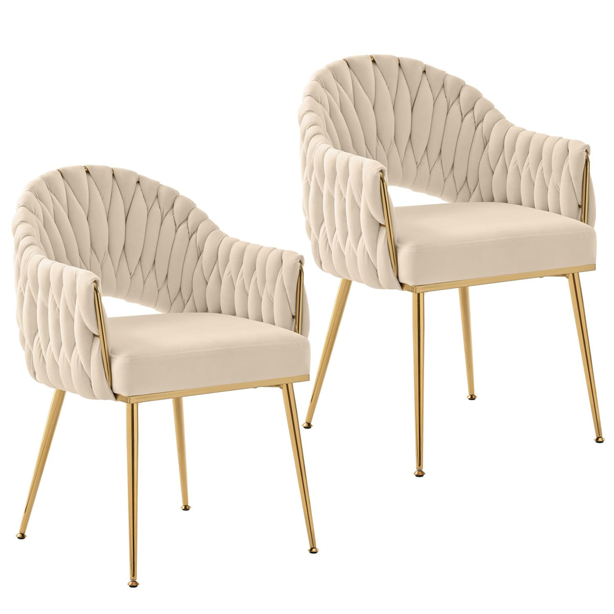 Juego de 4 sillas de comedor de terciopelo, sillones de salón, sillas de comedor con reposabrazos, sillas de cocina con respaldo alto trenzado a mano, silla de tocador con patas doradas