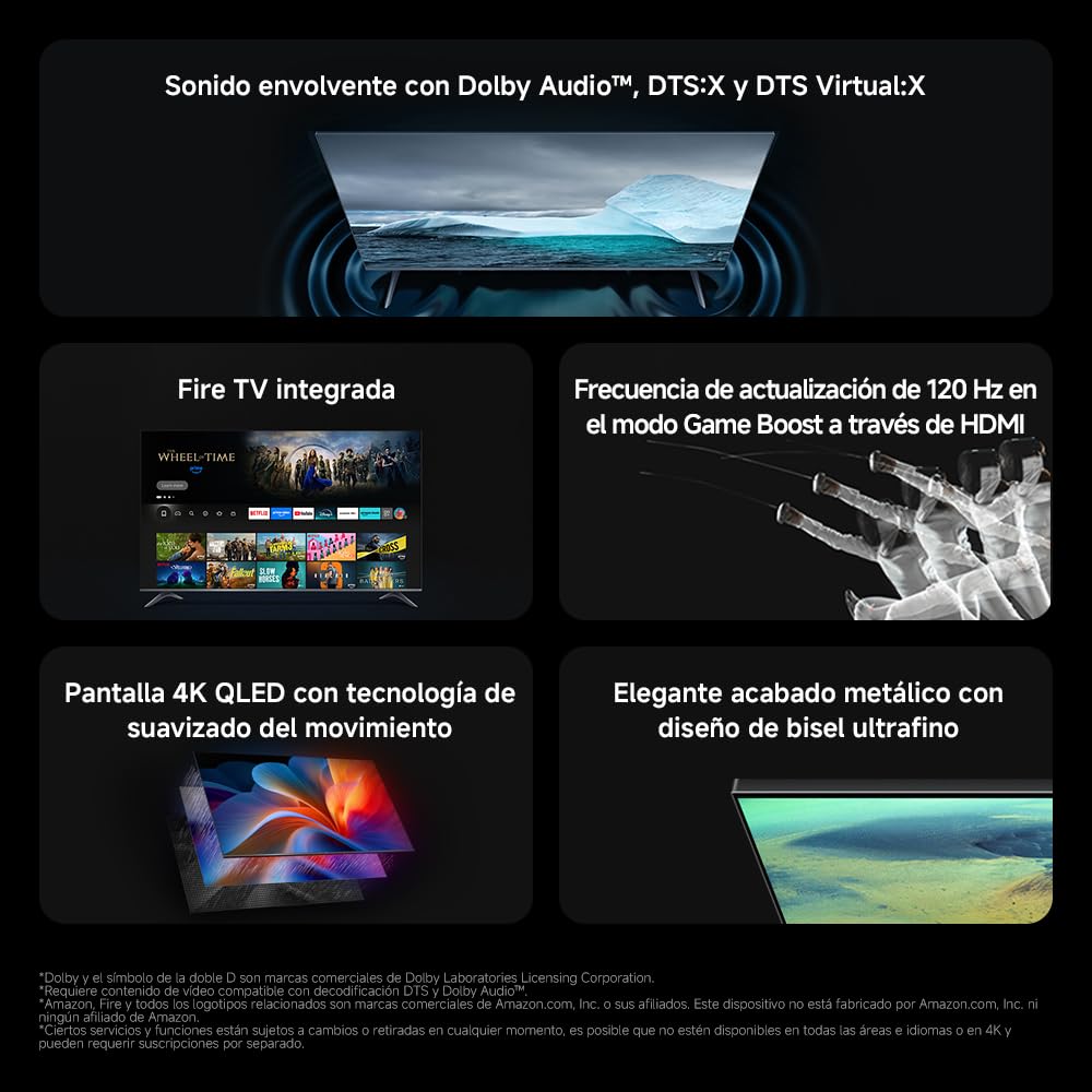 XIAOMI TV F Pro 75, 75 Pulgadas (190 cm), 4K UHD QLED, Smart TV, Fire OS8, Control por Voz Alexa, HDR10+, Modo Game Boost 120Hz, MEMC, Compatible con Apple AirPlay