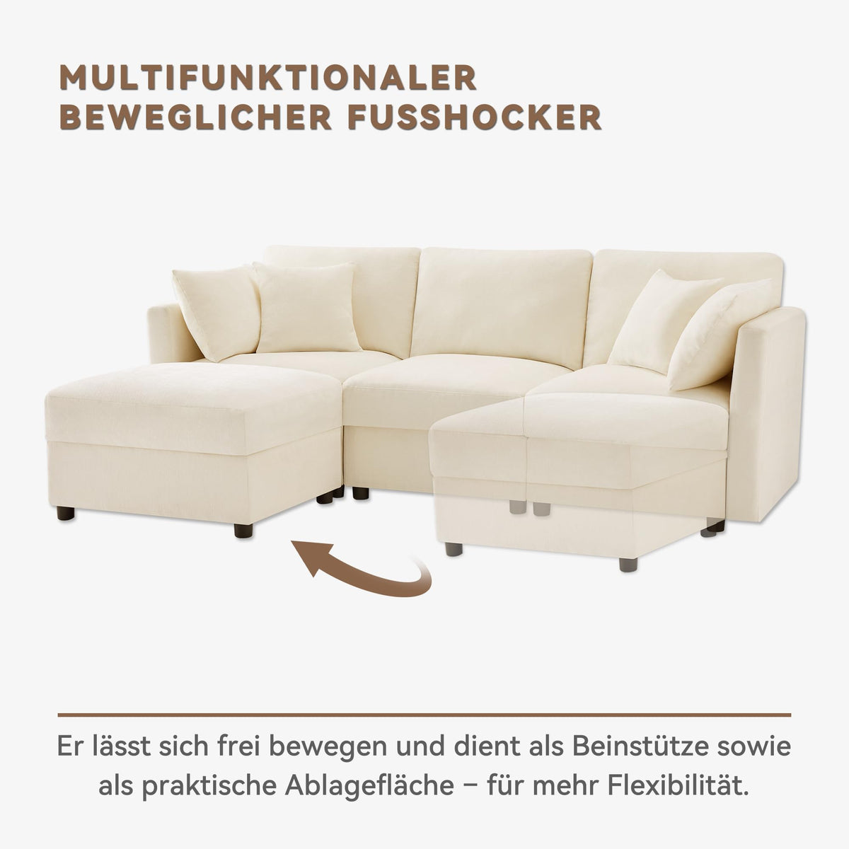 Soweiz Sofá de esquina en forma de L con reposapiés, sofá cama convertible de 3 plazas, 4 cojines, brazos ajustables, tejido chenilla, adecuado para salón/oficina/apartamento, 218 x 156,5 x 86 cm