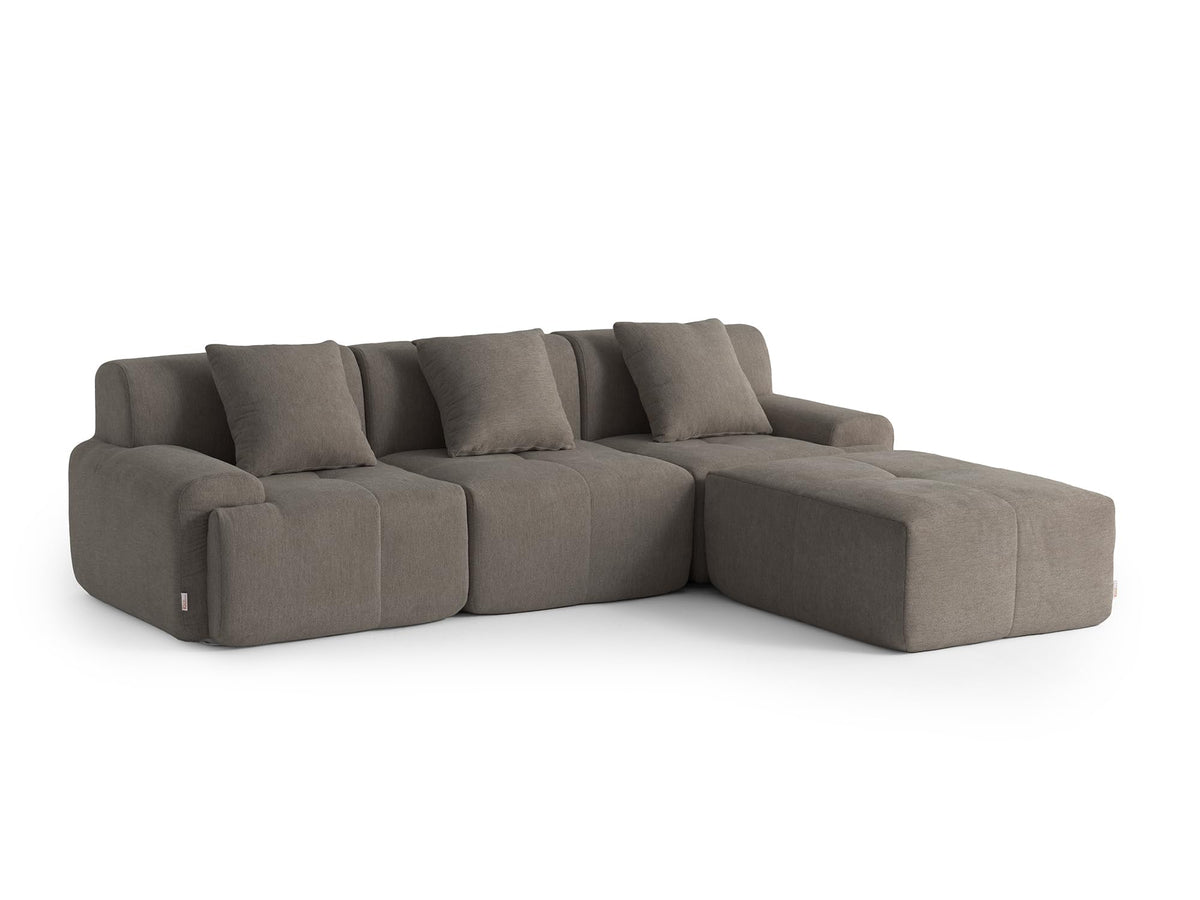 Sofá Modular 3 plazas con Chaise Longue, tapizado en Chenilla, Fundas de Cojines desenfundables (Gris Mineral, 3 plazas con Chaise Longue)