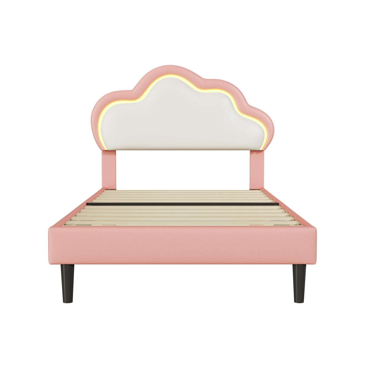 LIVLUX Cama Tapizada 90 x 200 cm, Cama Princesa con Cabezal LED Ajustable y Somier de Lamillas, Cama para Niña, Diseño en Forma de Corona para Niños y Adolescentes (Rosa, 90 x 200 cm)