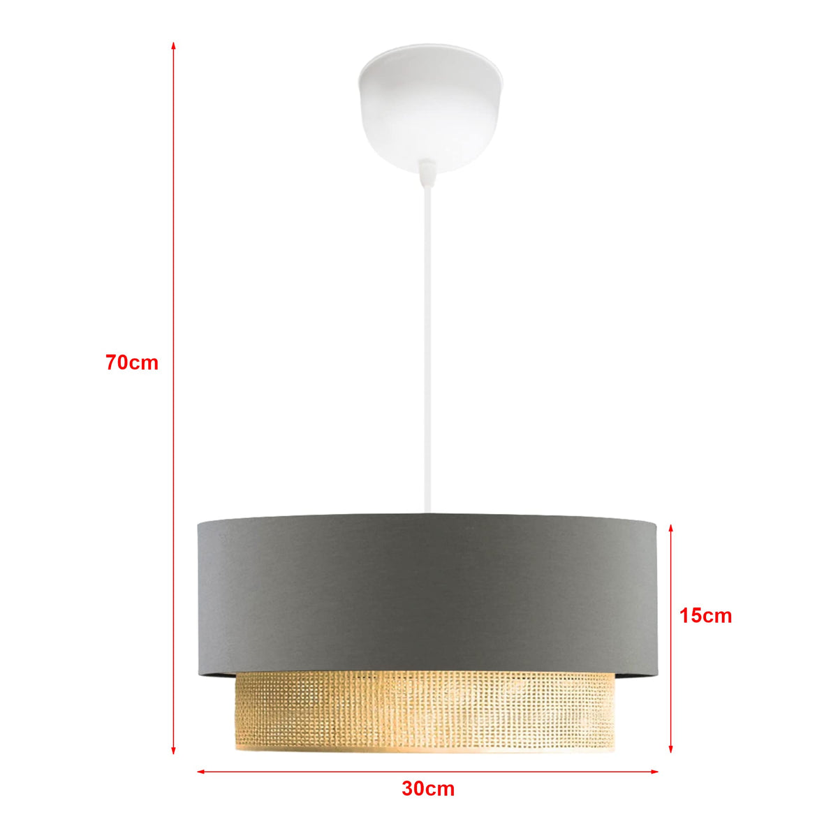 lux.pro Lámpara Colgante Lámpara de Techo Luminaria de Suspensión para Pasillo Restaurante 1xE27 20 W Plástico Tela 70 x Ø 30 cm Beige/Amarillo