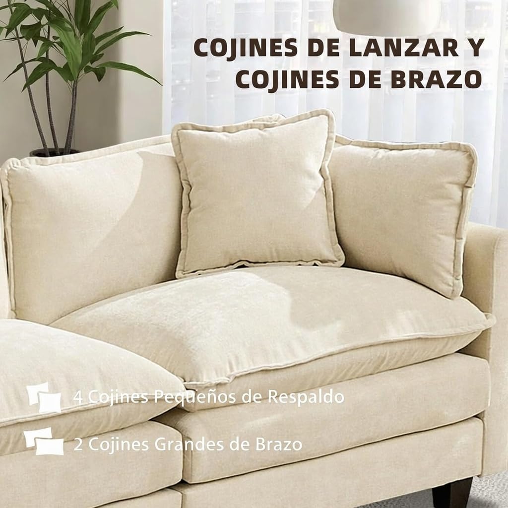 Sofá Modular Modular de 380.0 cm en Forma de L, sofás Convertibles de Gran tamaño, sofá de felpilla de 4 plazas con Asiento Profundo SleeperCloud con Almohadas y 2 otomanas para Sala de