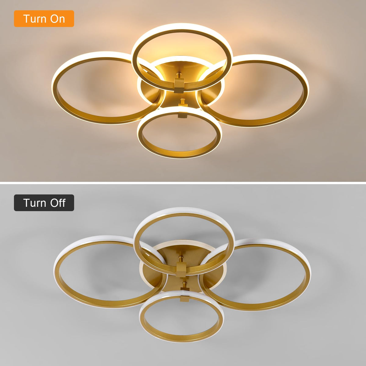Riserva Plafon Techo LED Regulable 48W, Forma de Corazón, 3000K-6500K, Oro