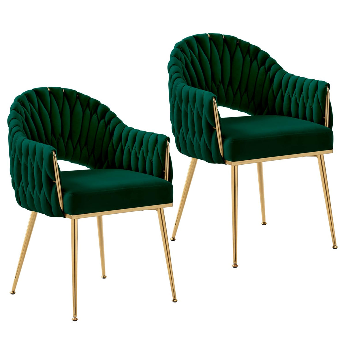 Juego de 4 sillas de comedor de terciopelo, sillones de salón, sillas de comedor con reposabrazos, sillas de cocina con respaldo alto trenzado a mano, silla de tocador con patas doradas