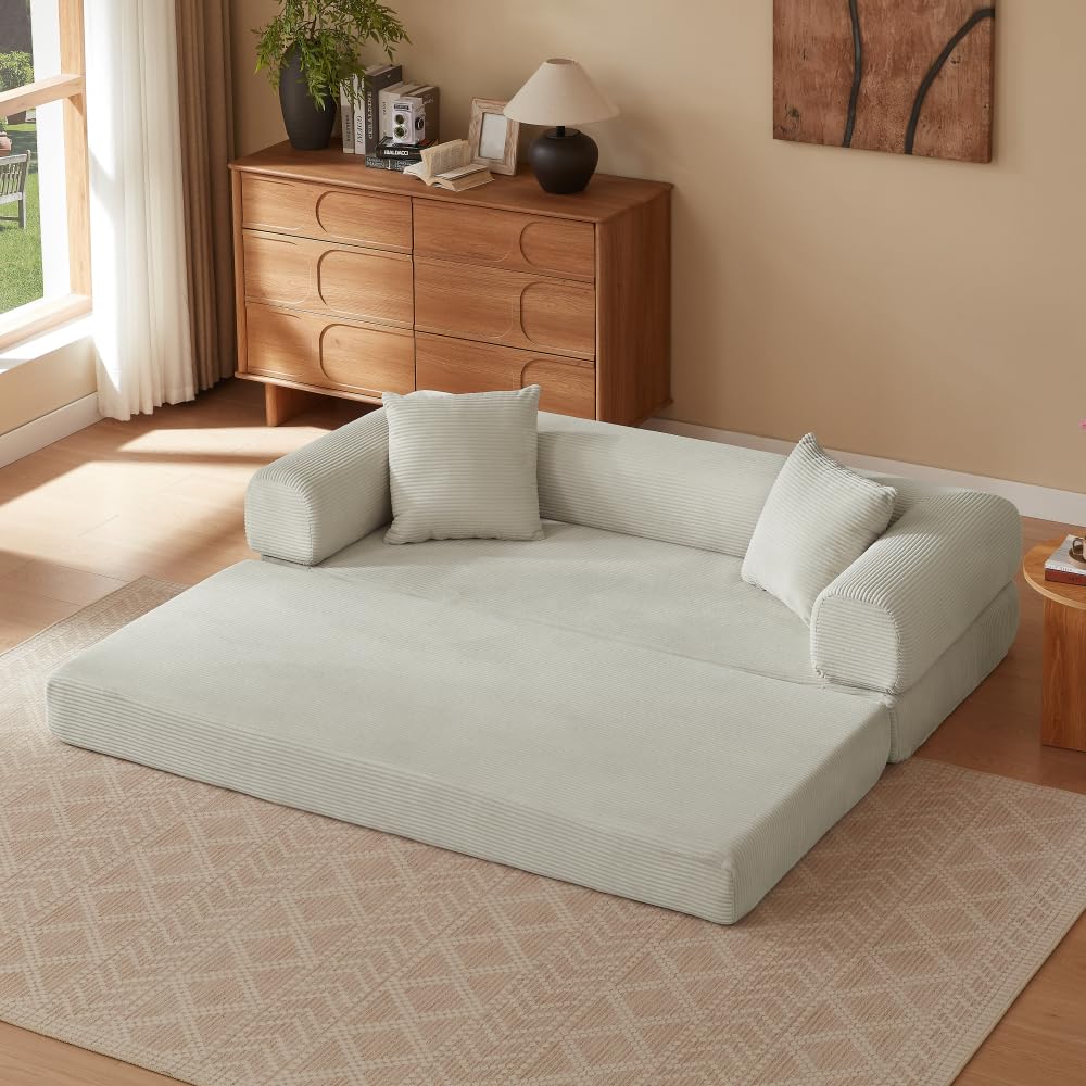 Sapgaks Sofá Convertible, Sofá Cama, Sofá 2 Plazas sin Marco, Sofá Plegable de Compresión, Diseño Cuadrado Clásico, No requiere Montaje (Verde-1)