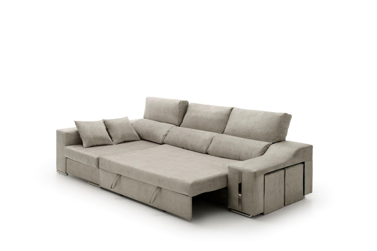 Sofa Chaise Longue Cama con Arcón y Puff Giuliana Agua Marina Izquierda