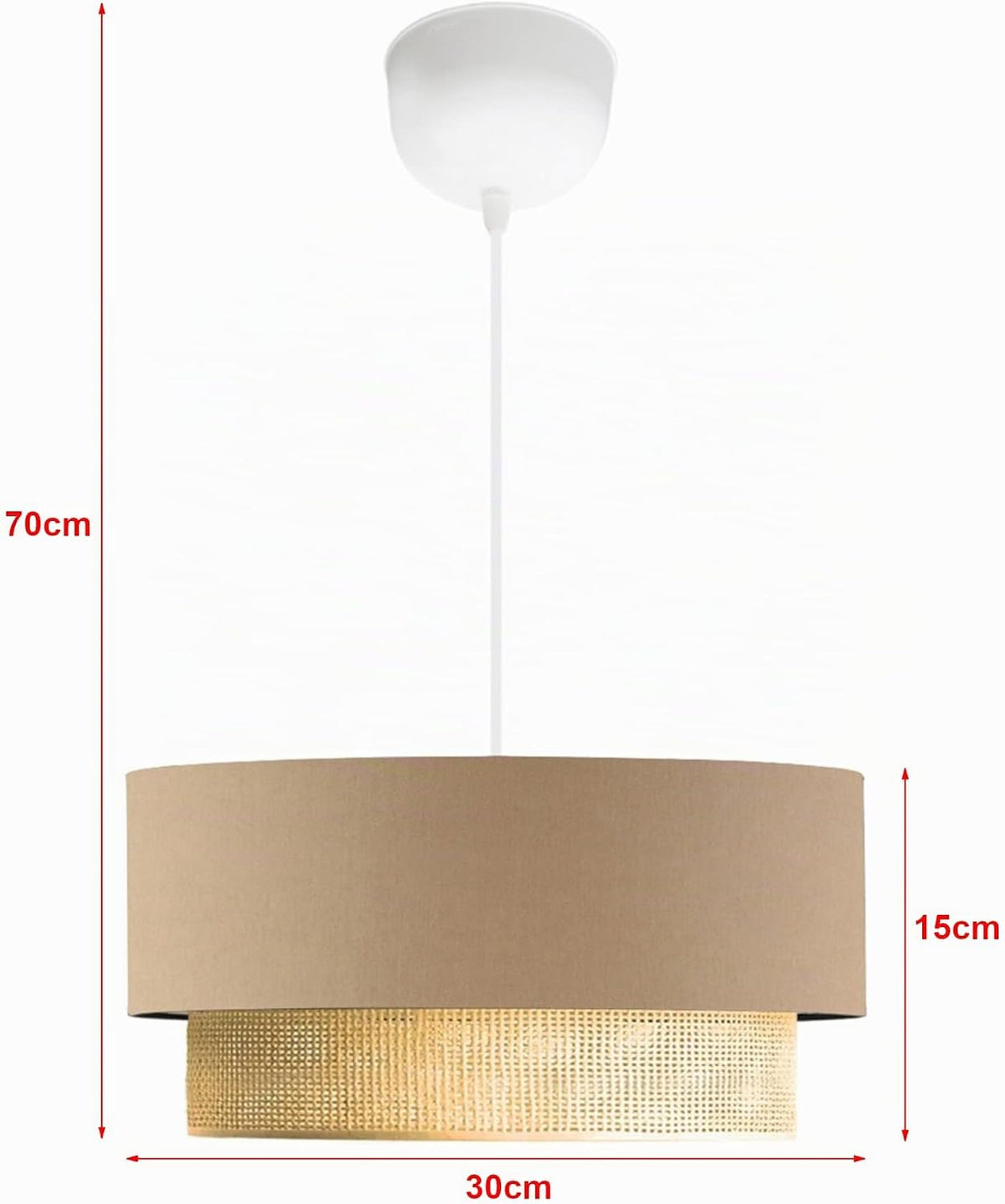 lux.pro Lámpara Colgante Lámpara de Techo Luminaria de Suspensión para Pasillo Restaurante 1xE27 20 W Plástico Tela 70 x Ø 30 cm Beige/Amarillo