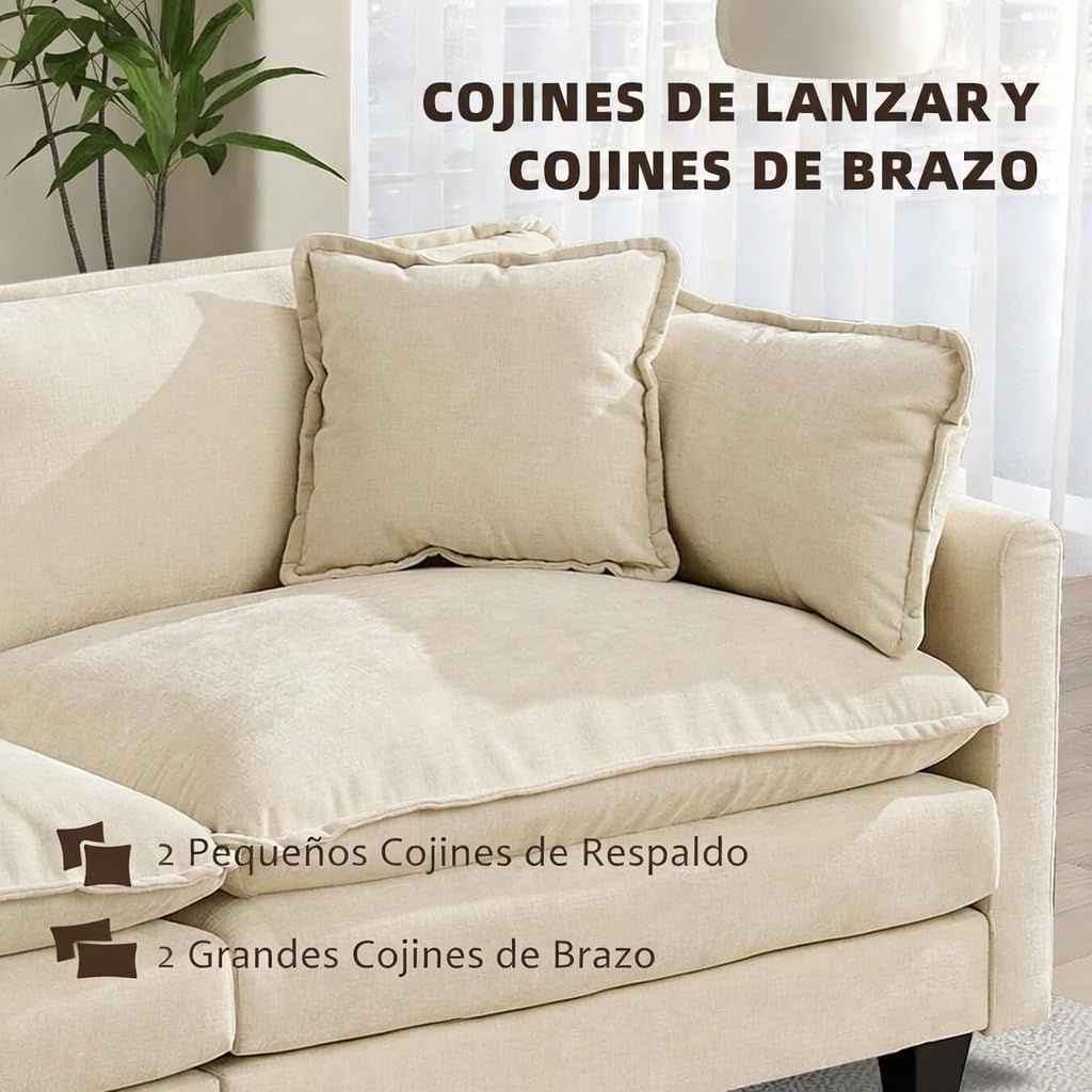 Sofá Modular Modular de 380.0 cm en Forma de L, sofás Convertibles de Gran tamaño, sofá de felpilla de 4 plazas con Asiento Profundo SleeperCloud con Almohadas y 2 otomanas para Sala de