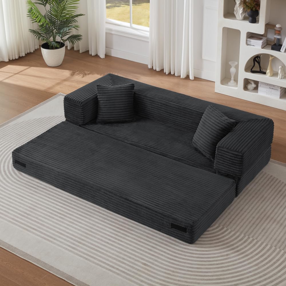 Sapgaks Sofá Convertible, Sofá Cama, Sofá 2 Plazas sin Marco, Sofá Plegable de Compresión, Diseño Cuadrado Clásico, No requiere Montaje (Verde-1)