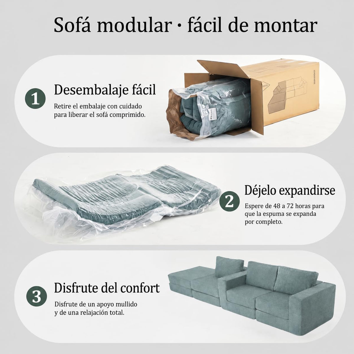 Sofá cama con respaldo en forma de L de 275 cm, 4 plazas, de terciopelo nube, con otomana izquierda y derecha, sin montaje, moderno sofá de salón para salón (gris)