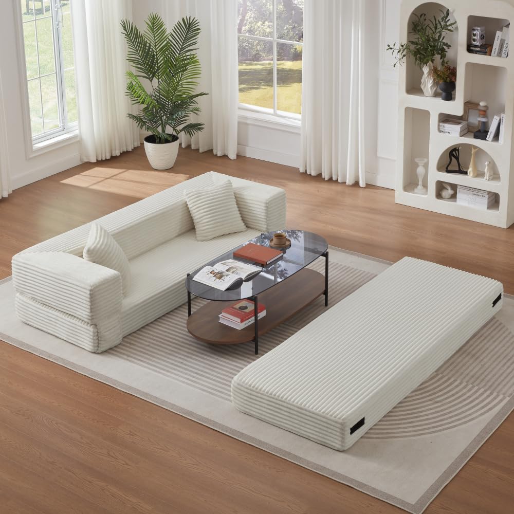 Sapgaks Sofá Convertible, Sofá Cama, Sofá 2 Plazas sin Marco, Sofá Plegable de Compresión, Diseño Cuadrado Clásico, No requiere Montaje (Verde-1)