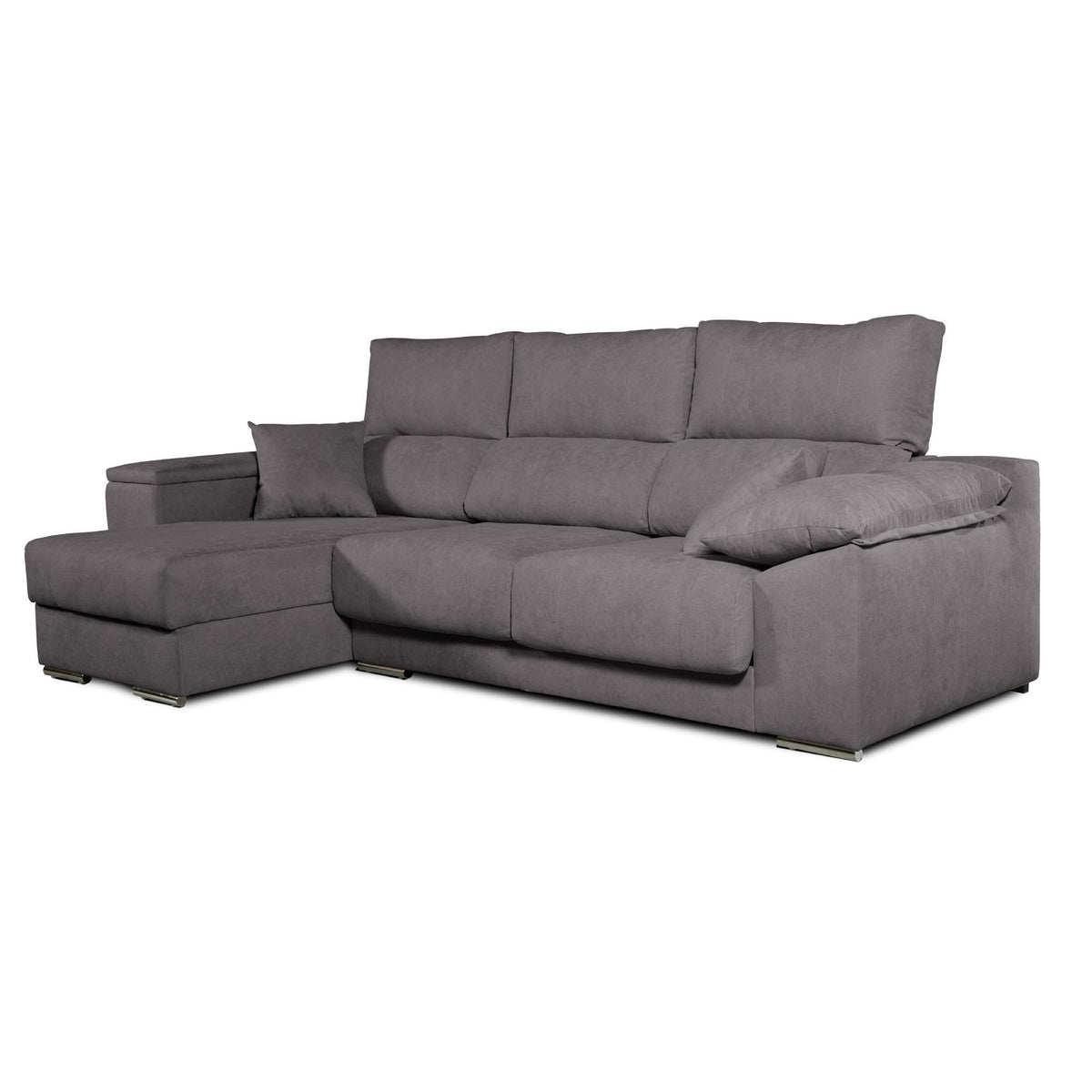 Sofá Chaise Longue Corsa Moderno y Contemporáneo | Confort Máximo con Asientos Deslizantes y Respaldos Reclinables | Tela Antimanchas Aqualine, Arcón de Almacenaje, Hecho en España – Beige Derecha
